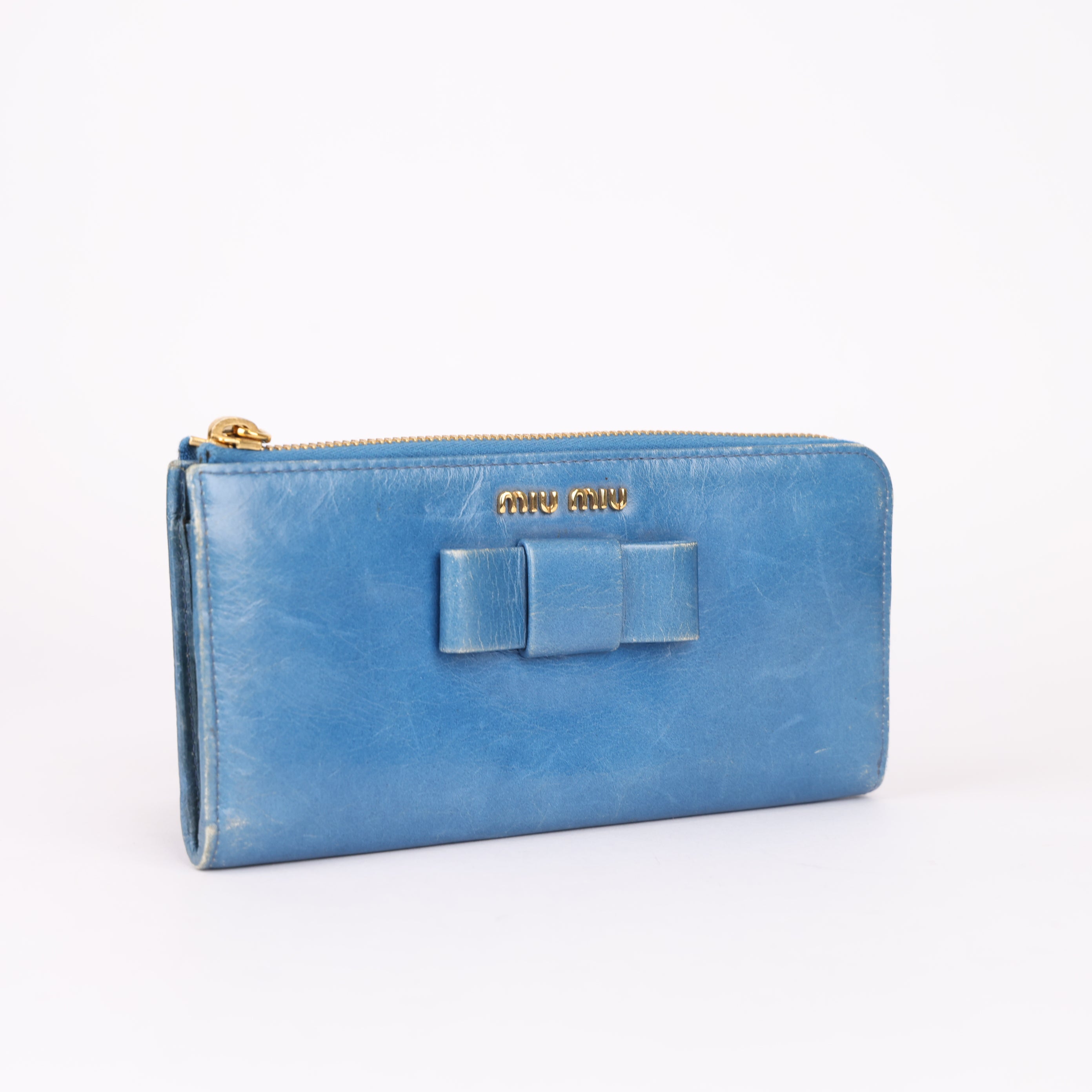 Miu Miu bow detail blue long wallet- Pre Owned