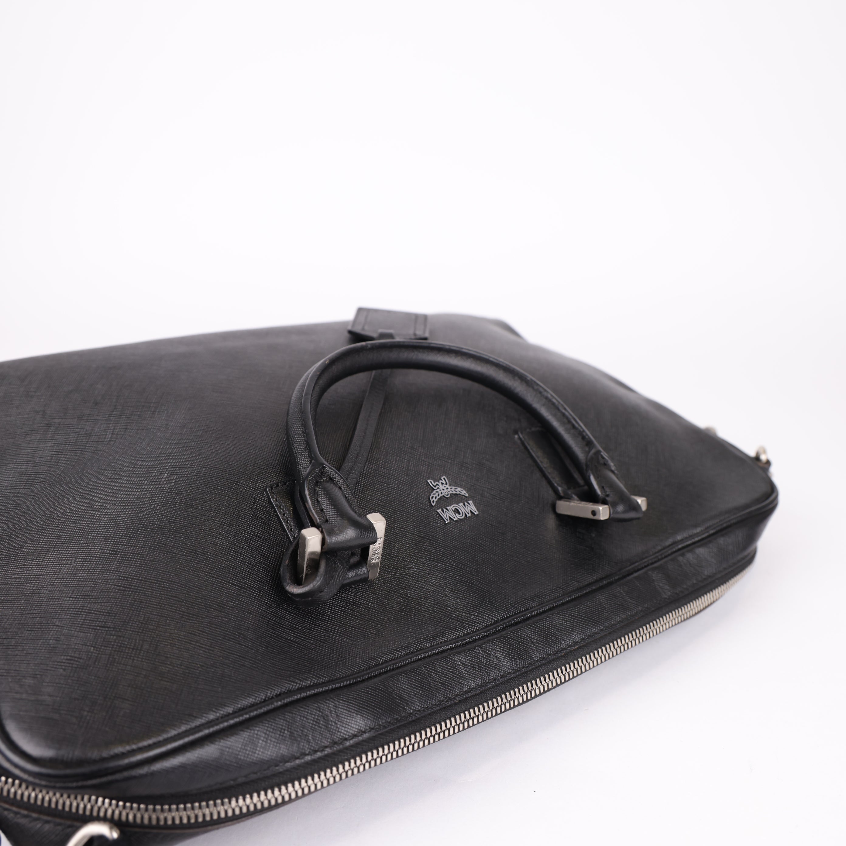 MCM Visetos Black Saffiano Leather Briefcase Bag- Pre Owned