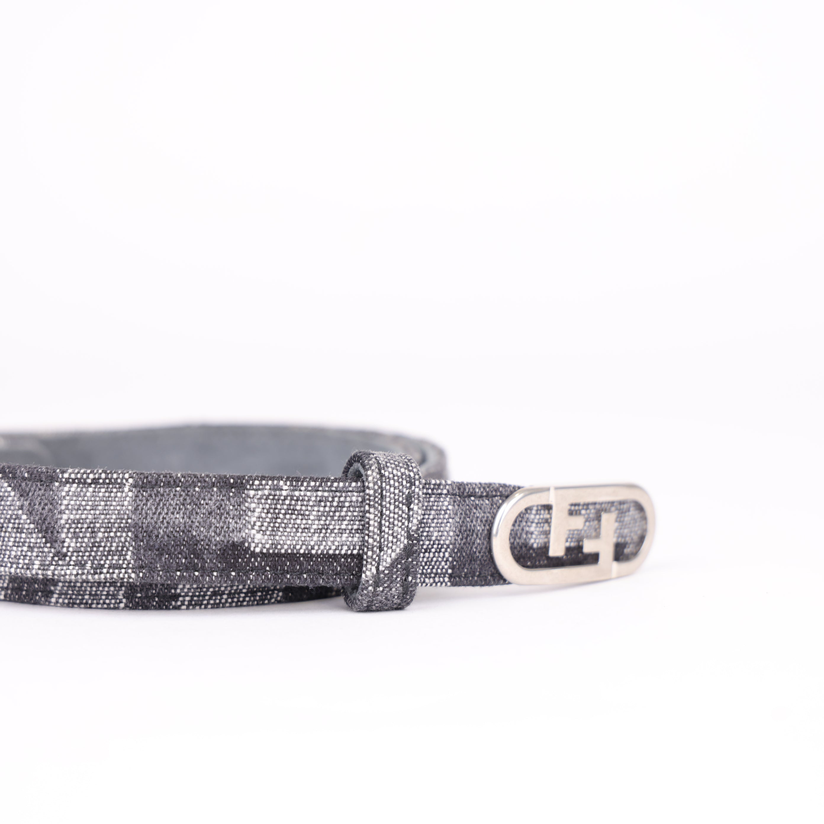 J0792 Fendi FF Logo Canvas Belt in Grey size 40- Pre Owned