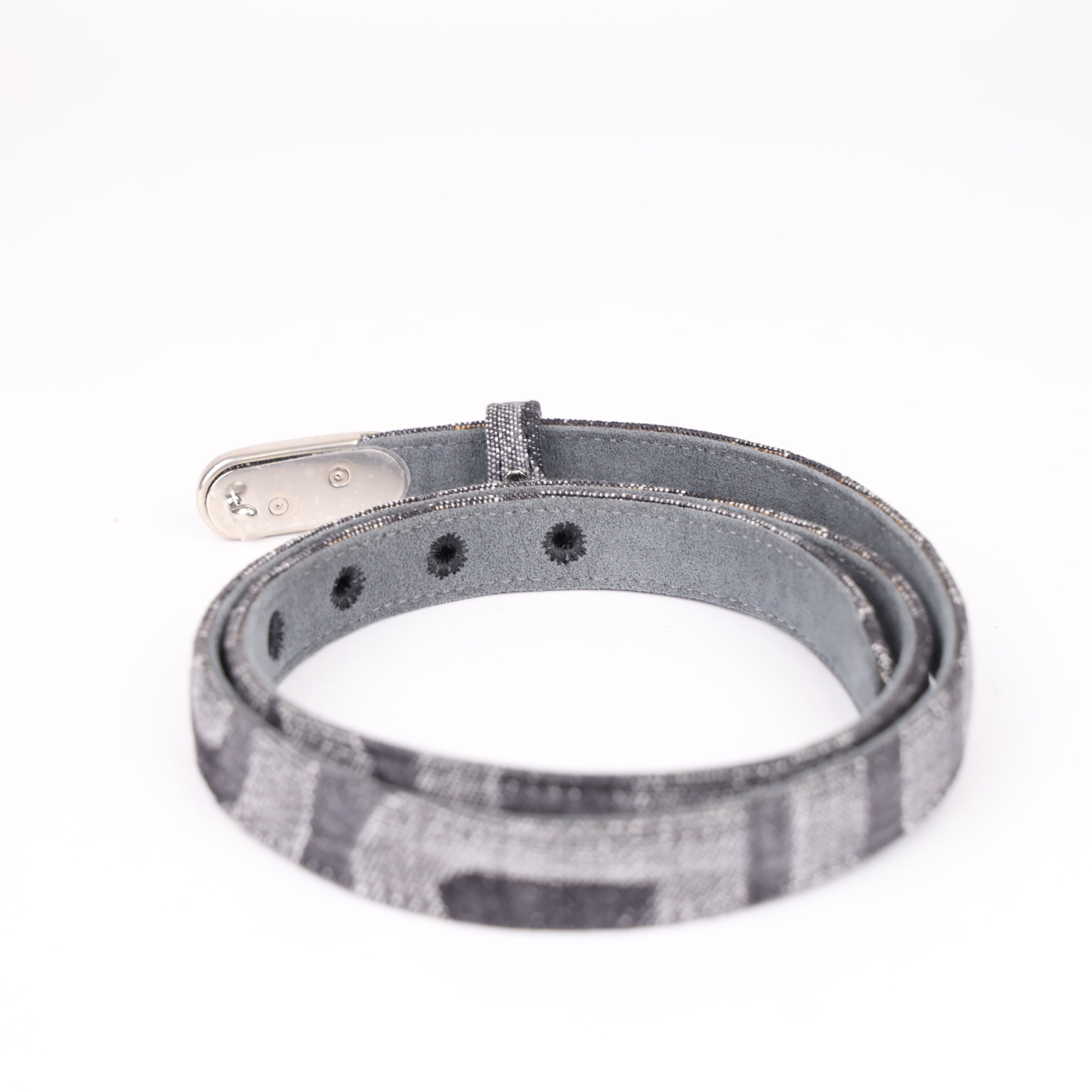 J0792 Fendi FF Logo Canvas Belt in Grey size 40- Pre Owned