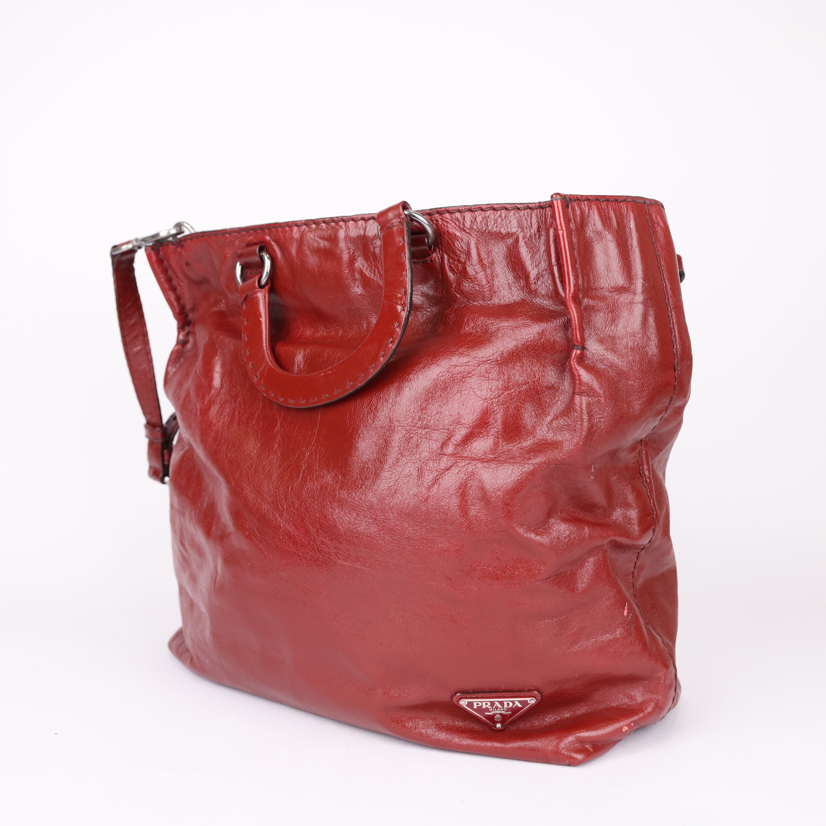 J0805 Prada tote calfskin maroon- Pre Owned