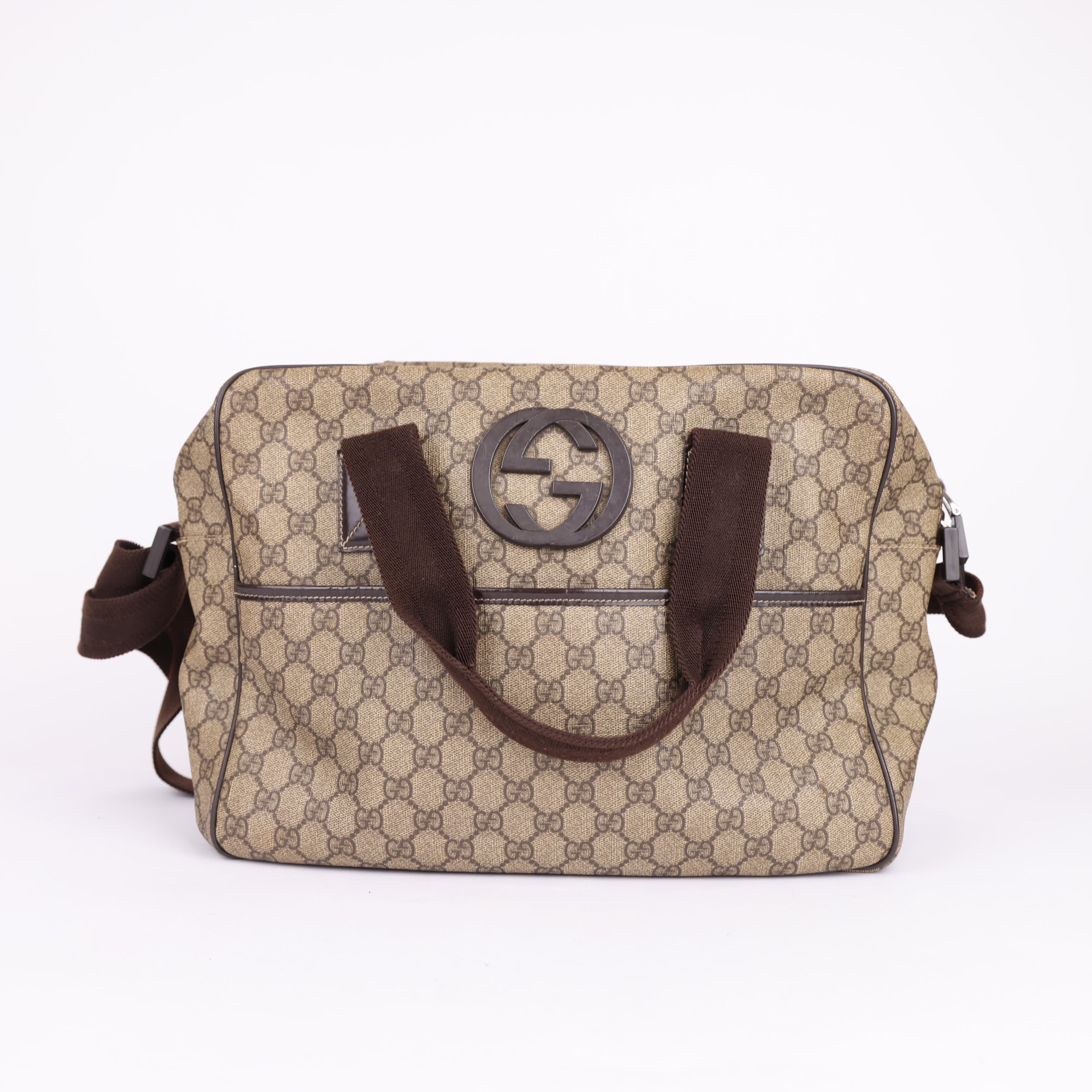 GUCCI GG Plus Monogram Interlocking G Briefcase Brown- Pre Owned