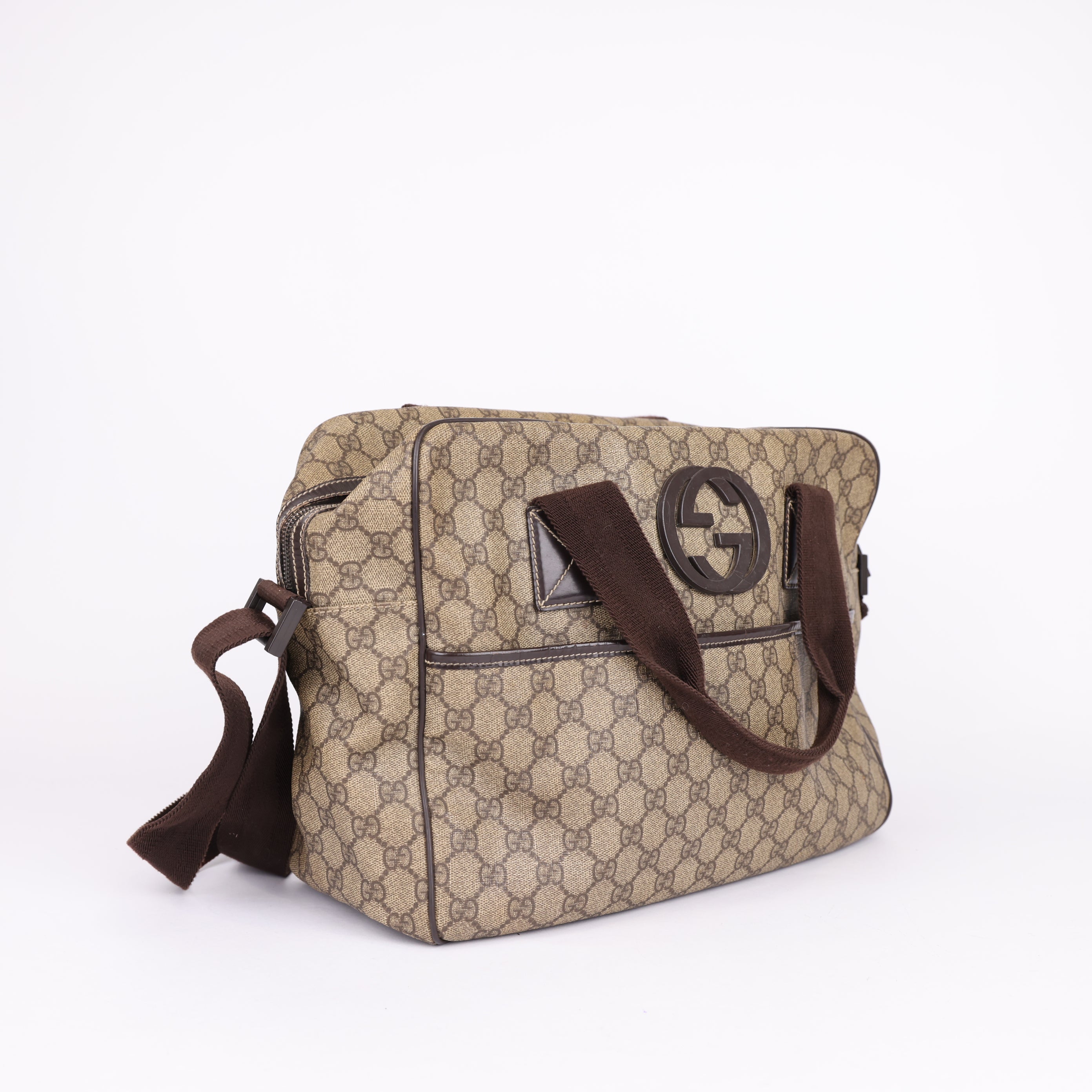 GUCCI GG Plus Monogram Interlocking G Briefcase Brown- Pre Owned