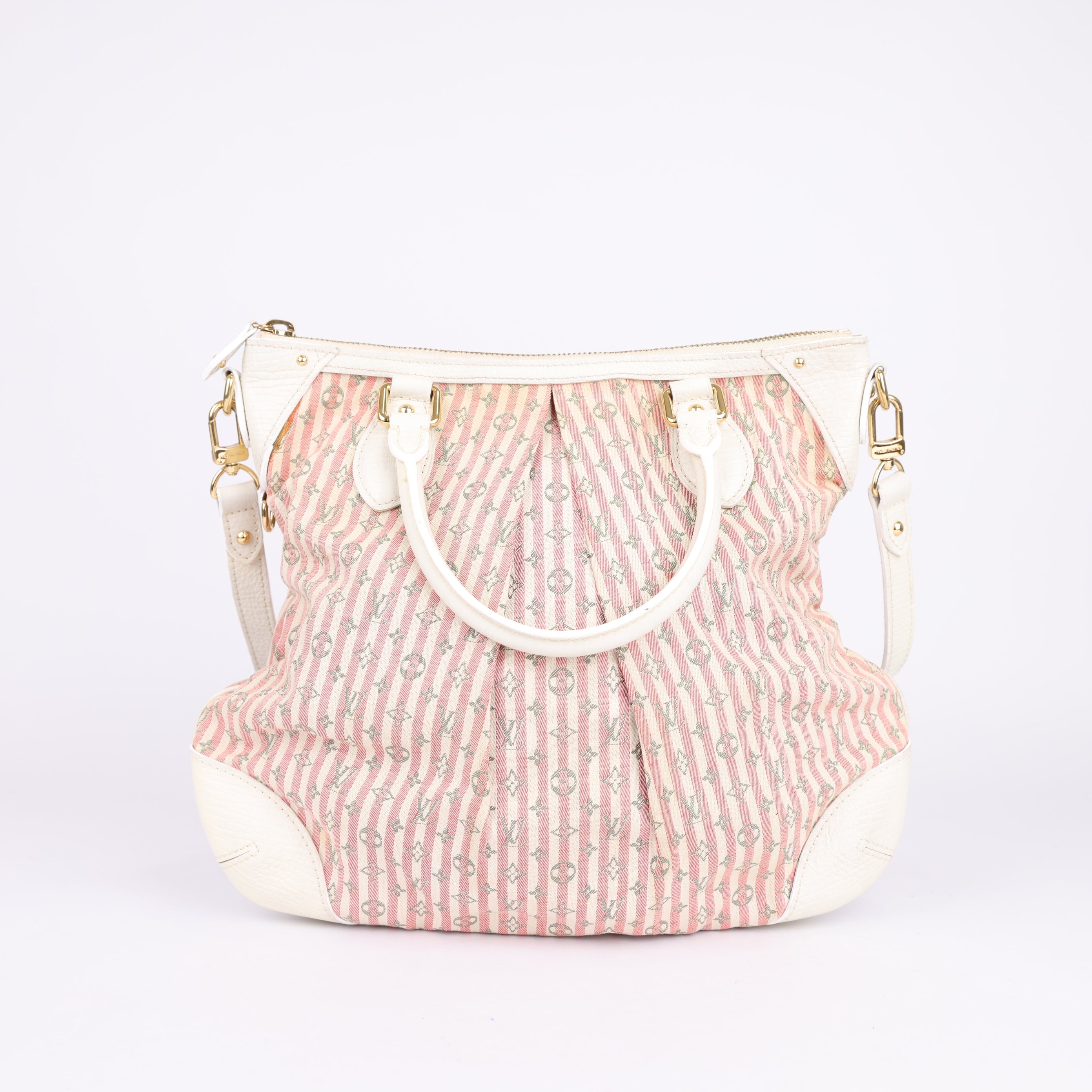 J0908 Louis Vuitton Pink Monogram Mini Lin Croisette Marina PM White- Pre Owned