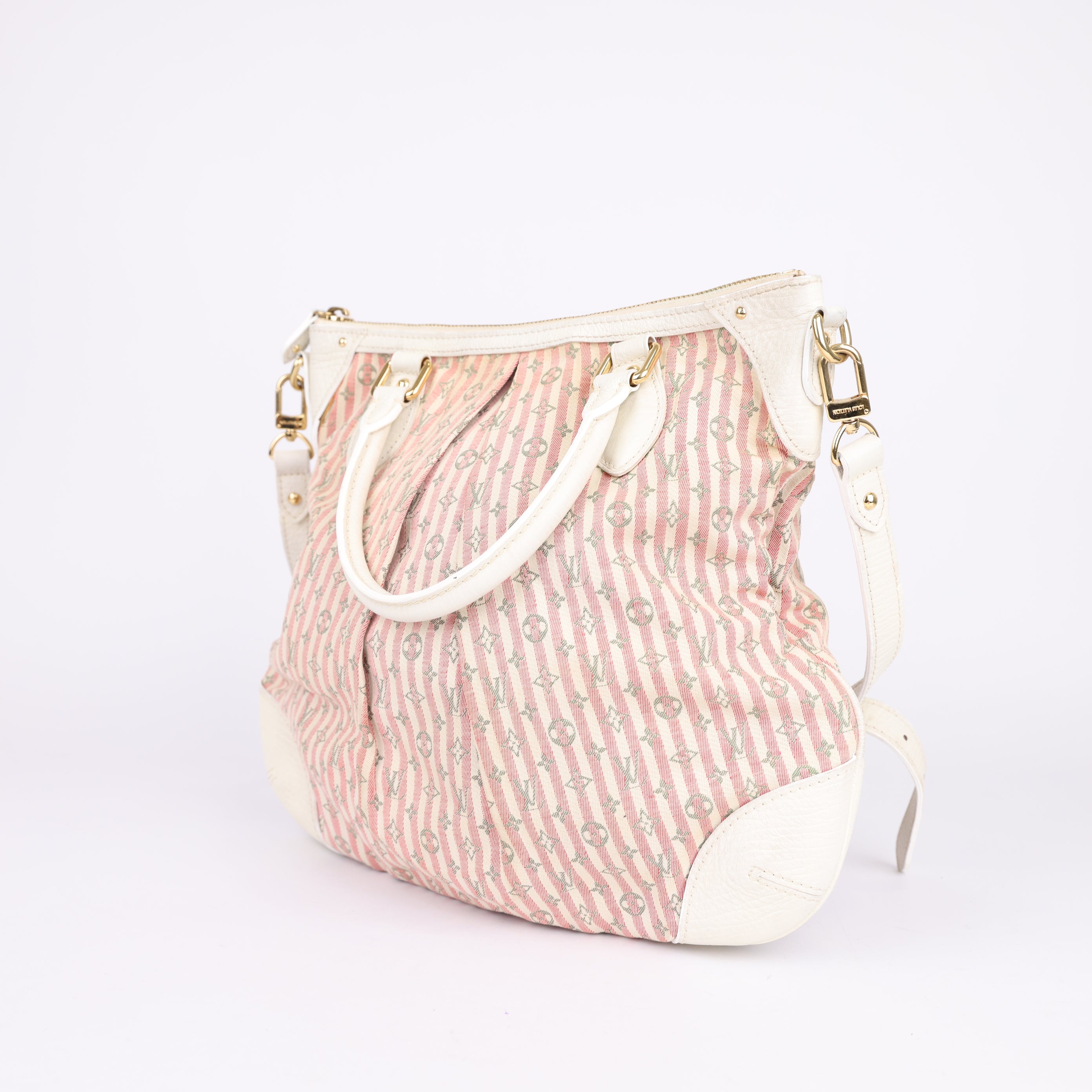 J0908 Louis Vuitton Pink Monogram Mini Lin Croisette Marina PM White- Pre Owned