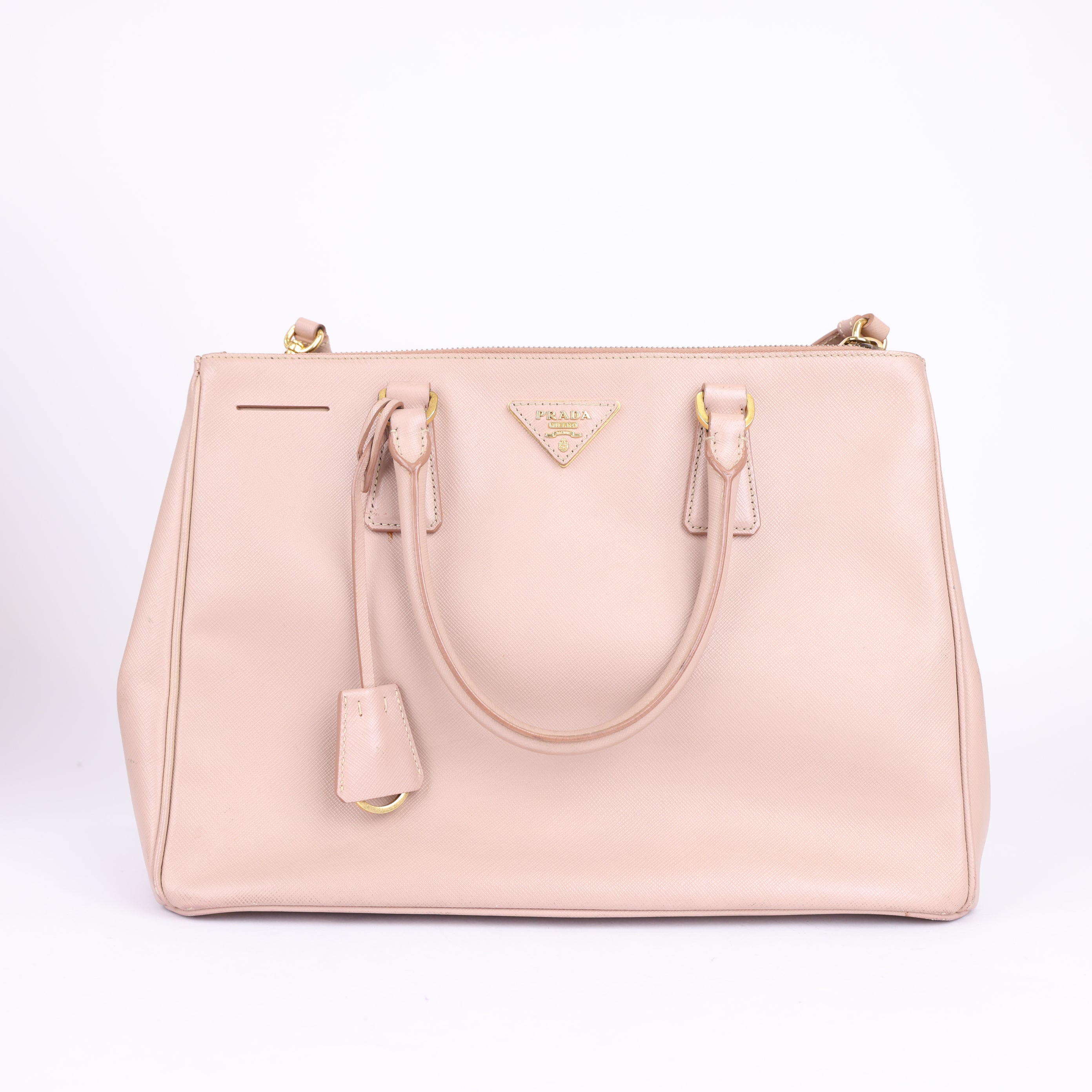 J0909 PRADA GALLERIA SAFFIANO TASCHE NUDE- Pre Owned