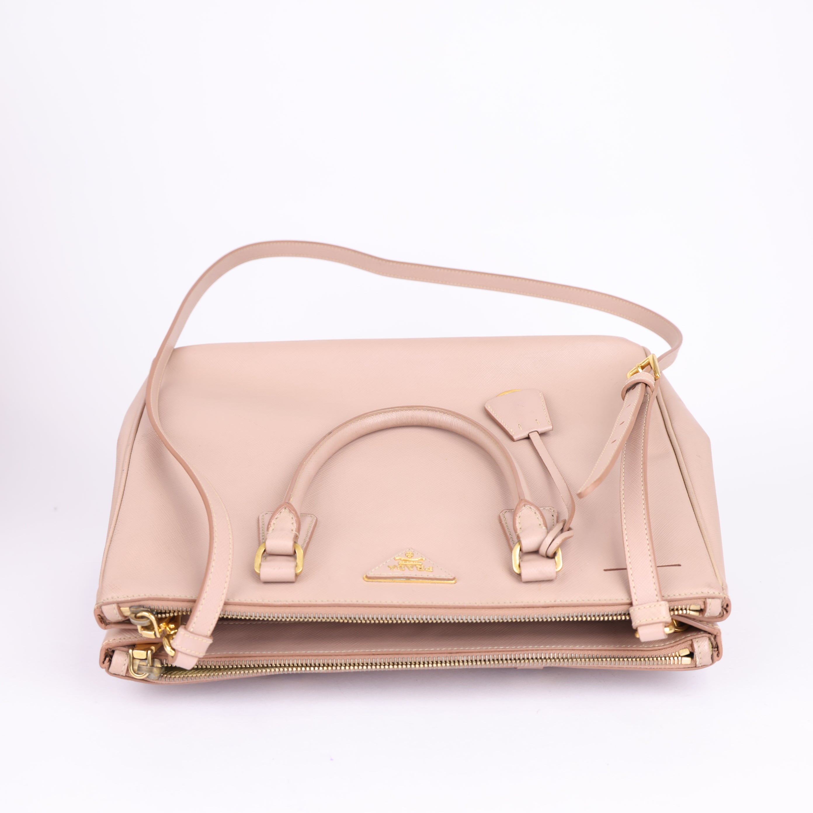 J0909 PRADA GALLERIA SAFFIANO TASCHE NUDE- Pre Owned