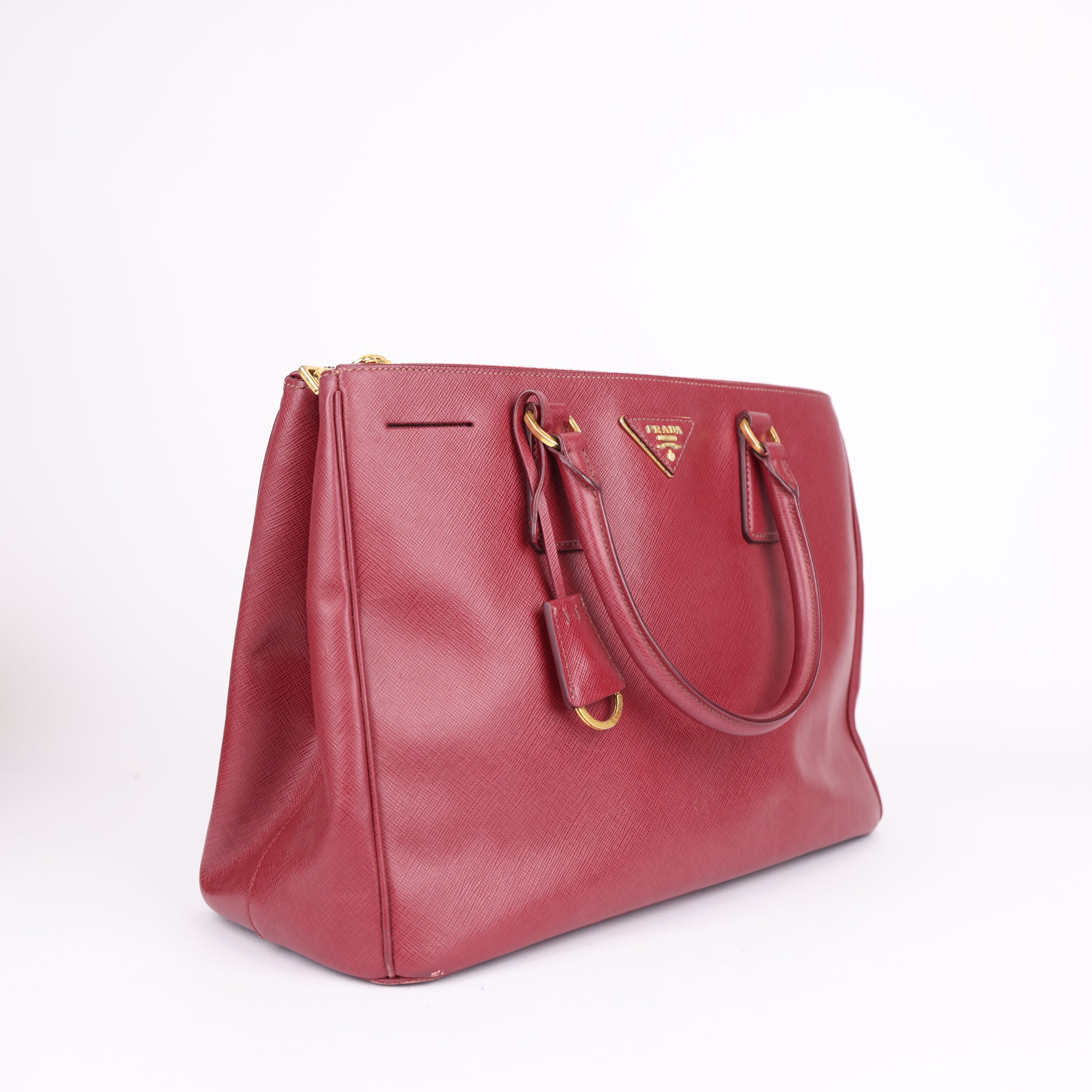 PRADA Bruyere Saffiano Lux Leather Double Zip Large Tote Bag- Pre Owned