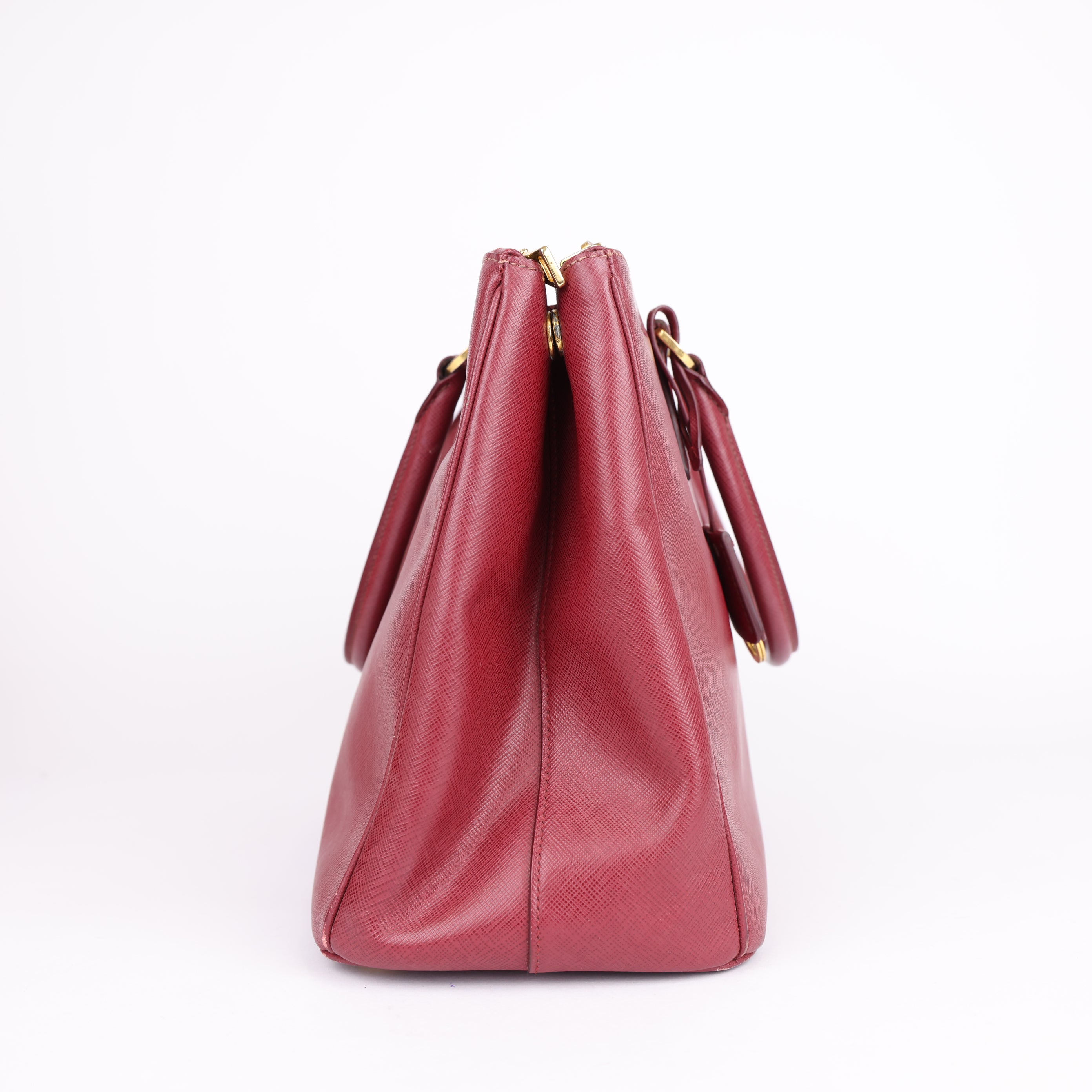 PRADA Bruyere Saffiano Lux Leather Double Zip Large Tote Bag- Pre Owned