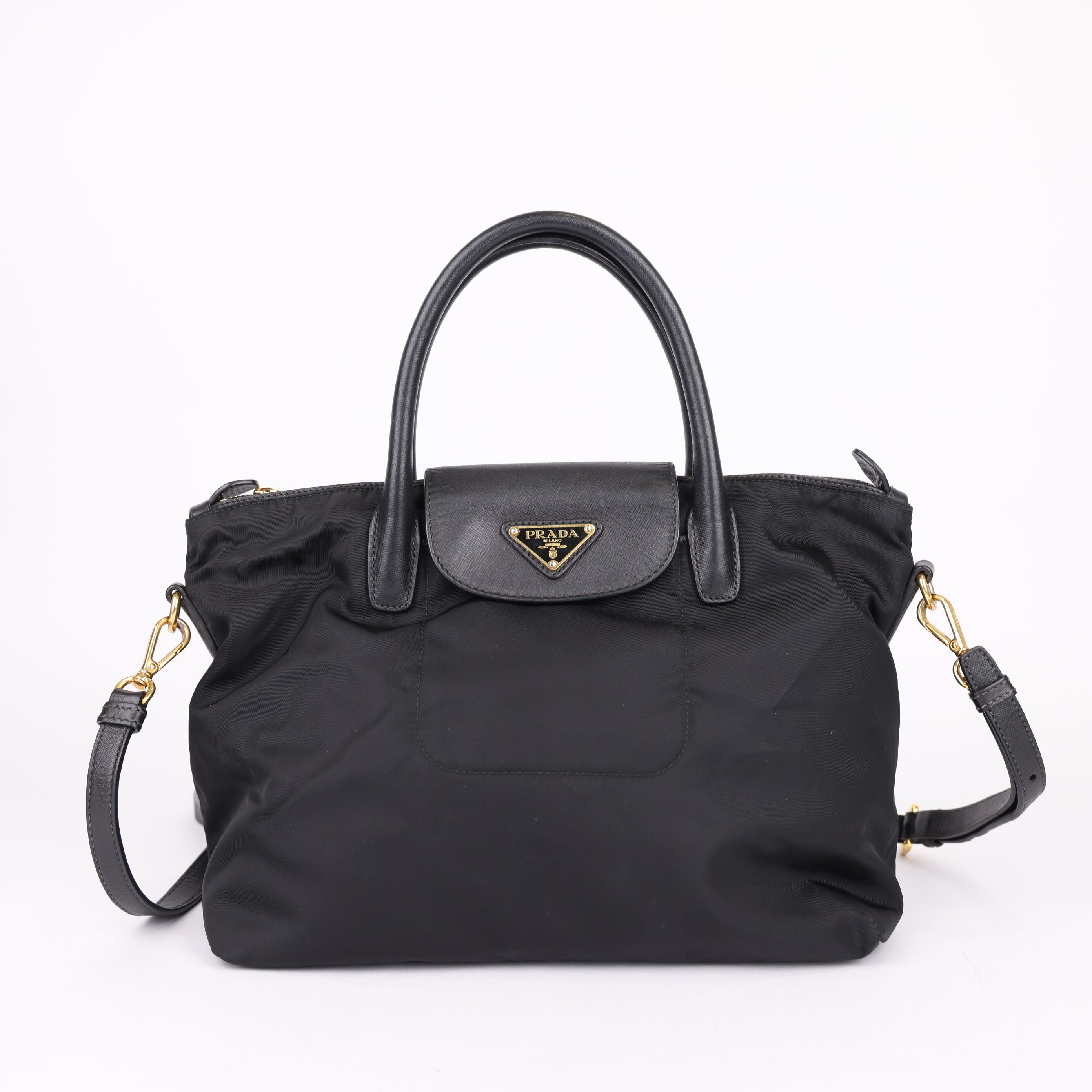 Prada Tessuto Nylon Saffiano Tote Black- Pre Owned