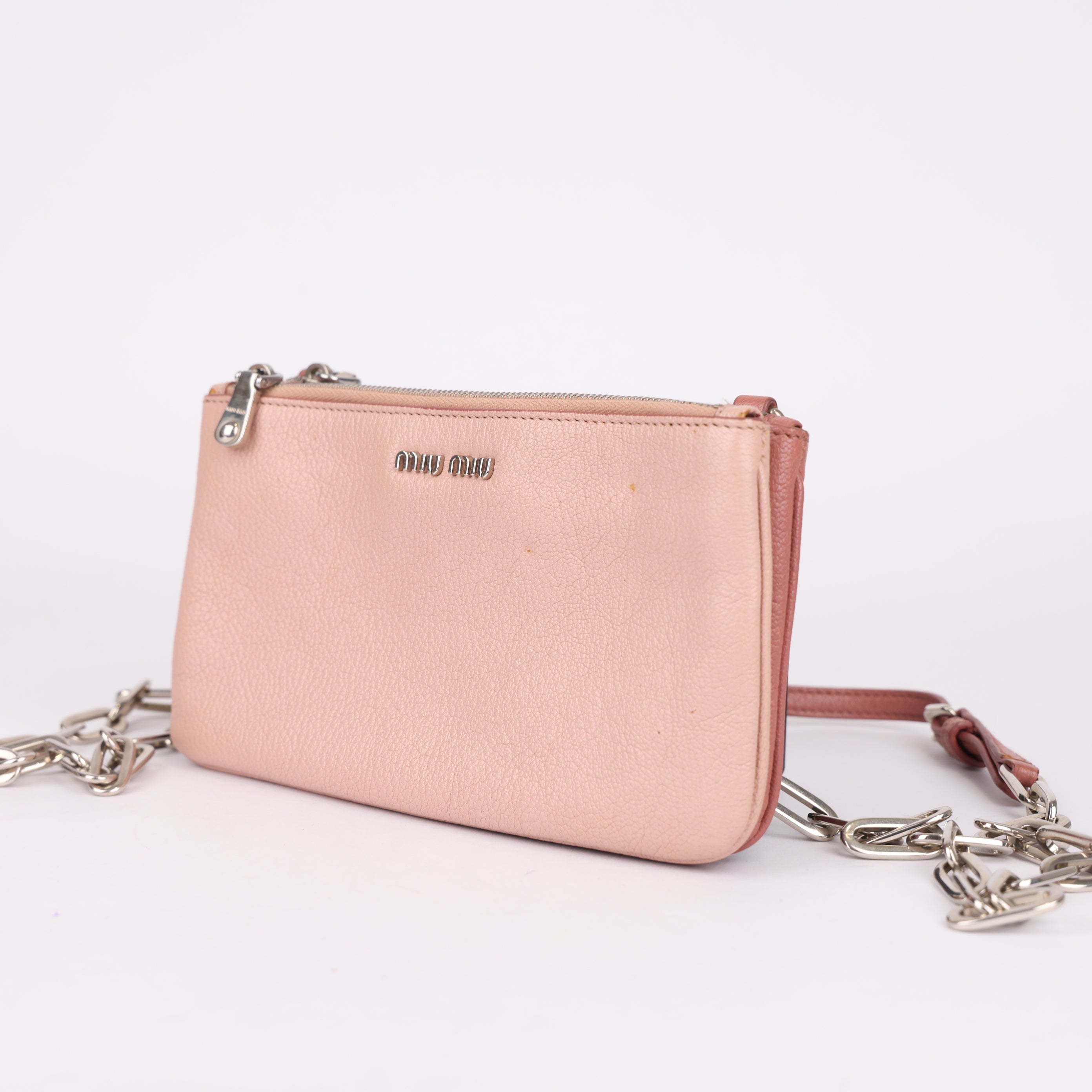 J0916 Miu Miu 2014-2017 Leather Shoulder Bag | Pink- Pre Owned