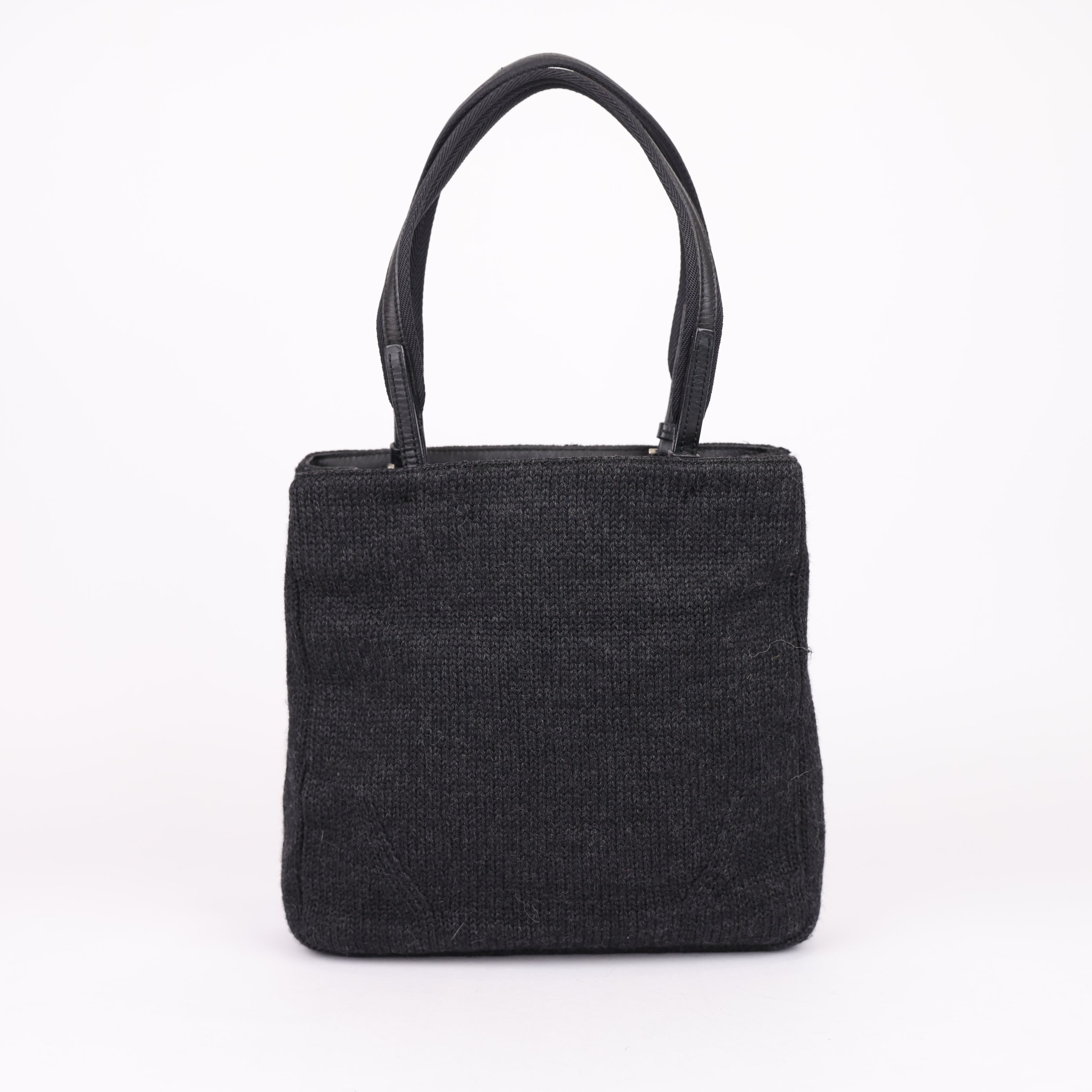 J0922 PRADA Hand Bag Archive 1999 wool knitted Fabrics Black- Pre Owned