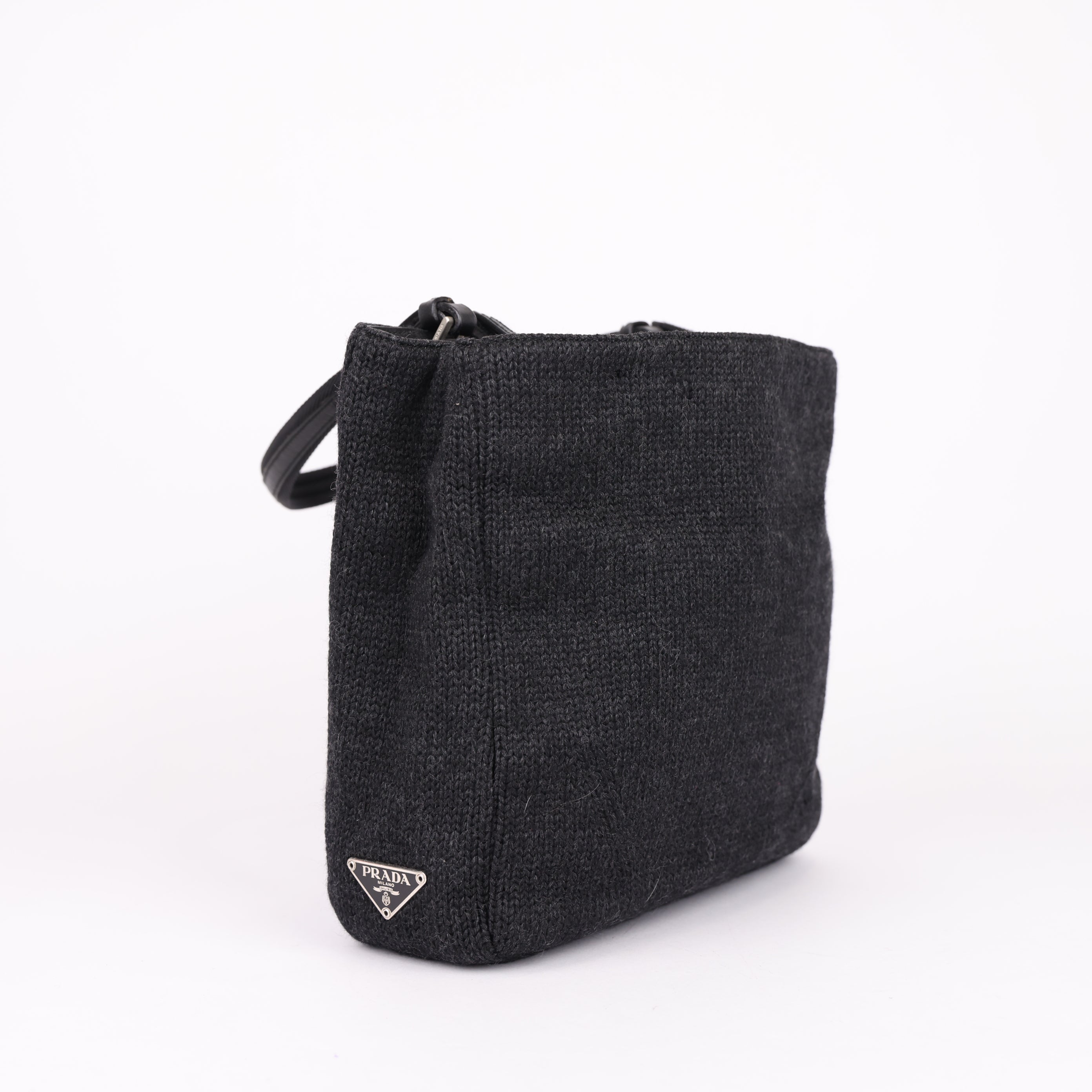 J0922 PRADA Hand Bag Archive 1999 wool knitted Fabrics Black- Pre Owned