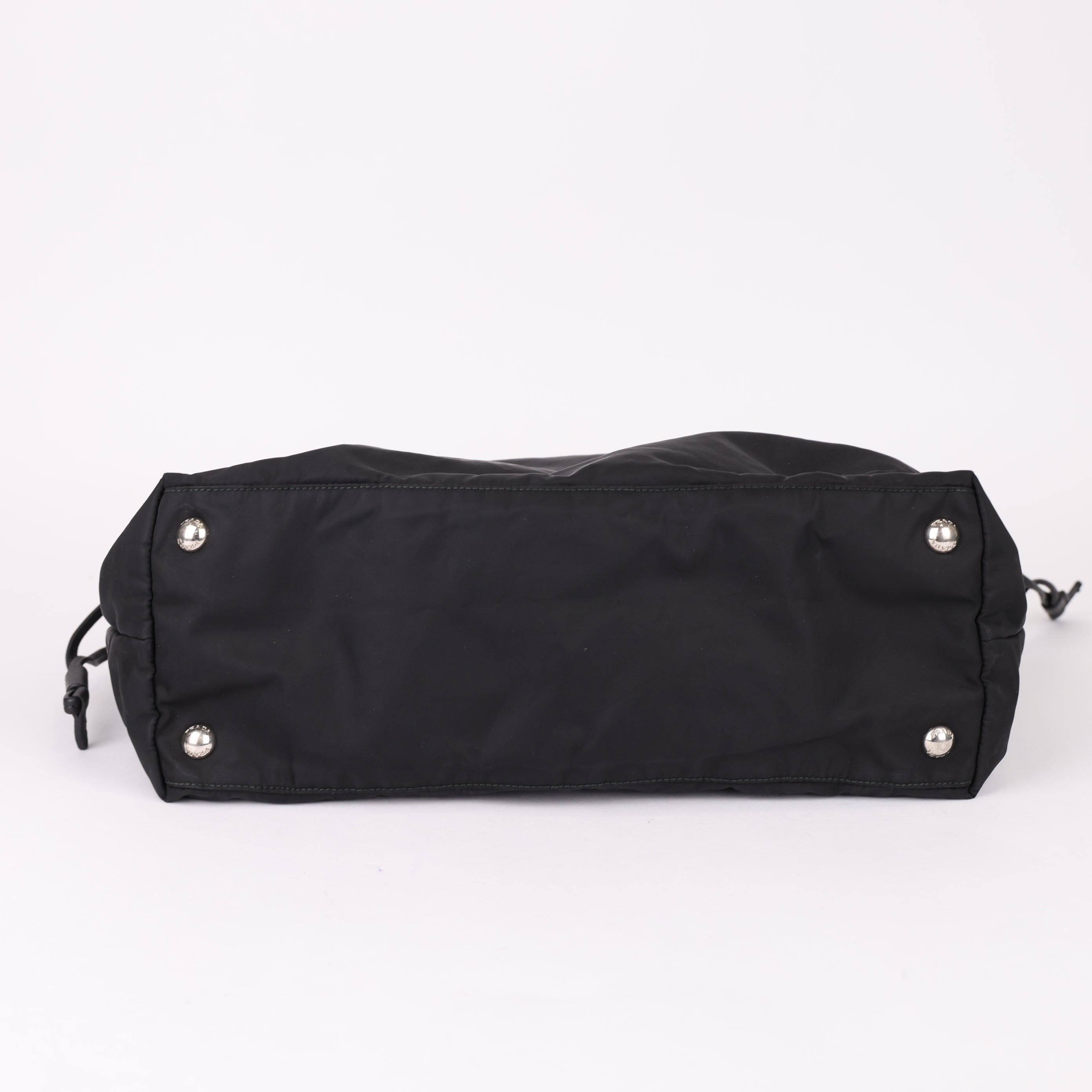 Prada Nylon Leather Tote Bag Black- Pre Owned