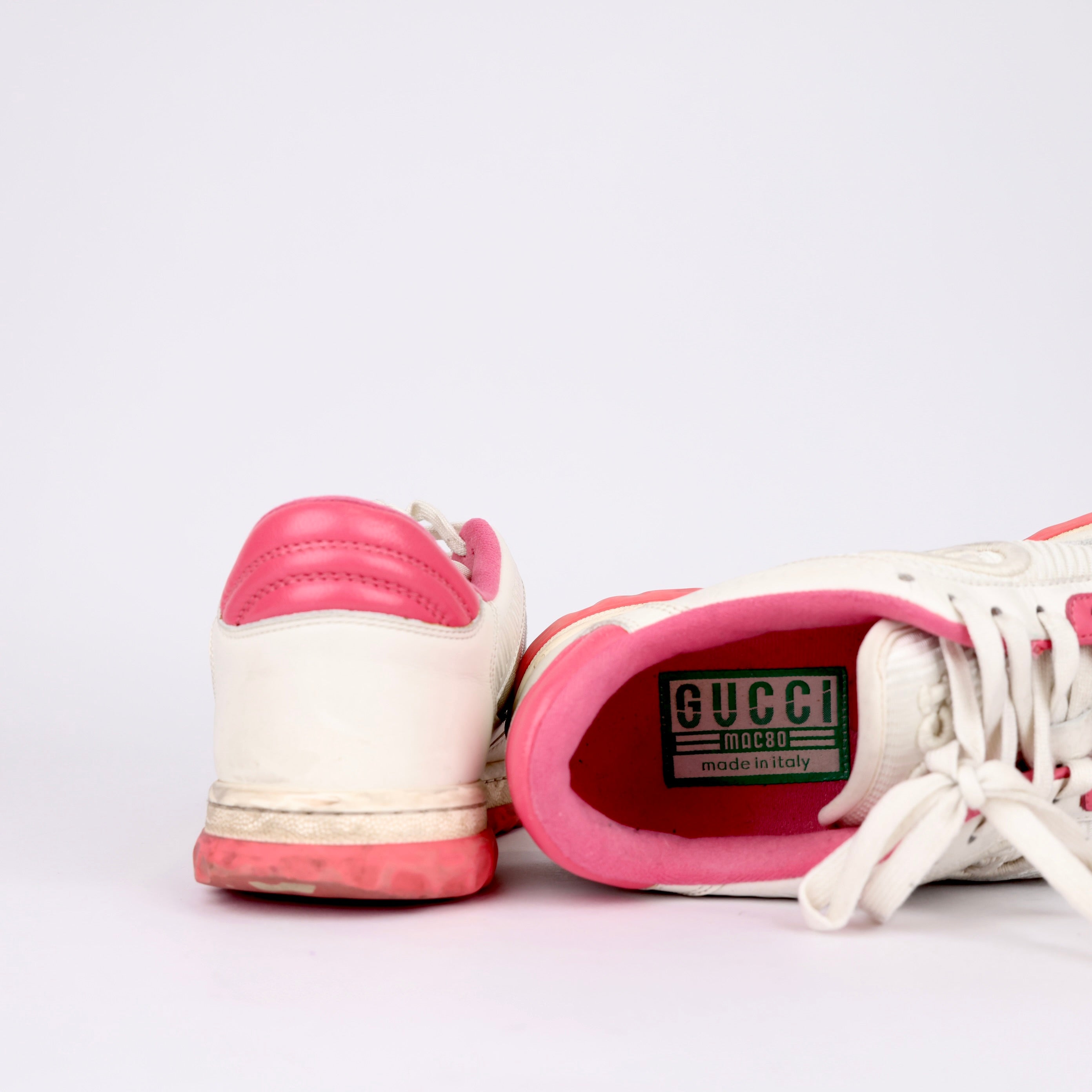 J0111 Gucci Mac80 Women's White And Pink Sneakers SIZE EU38/ UK5- Pre Owned