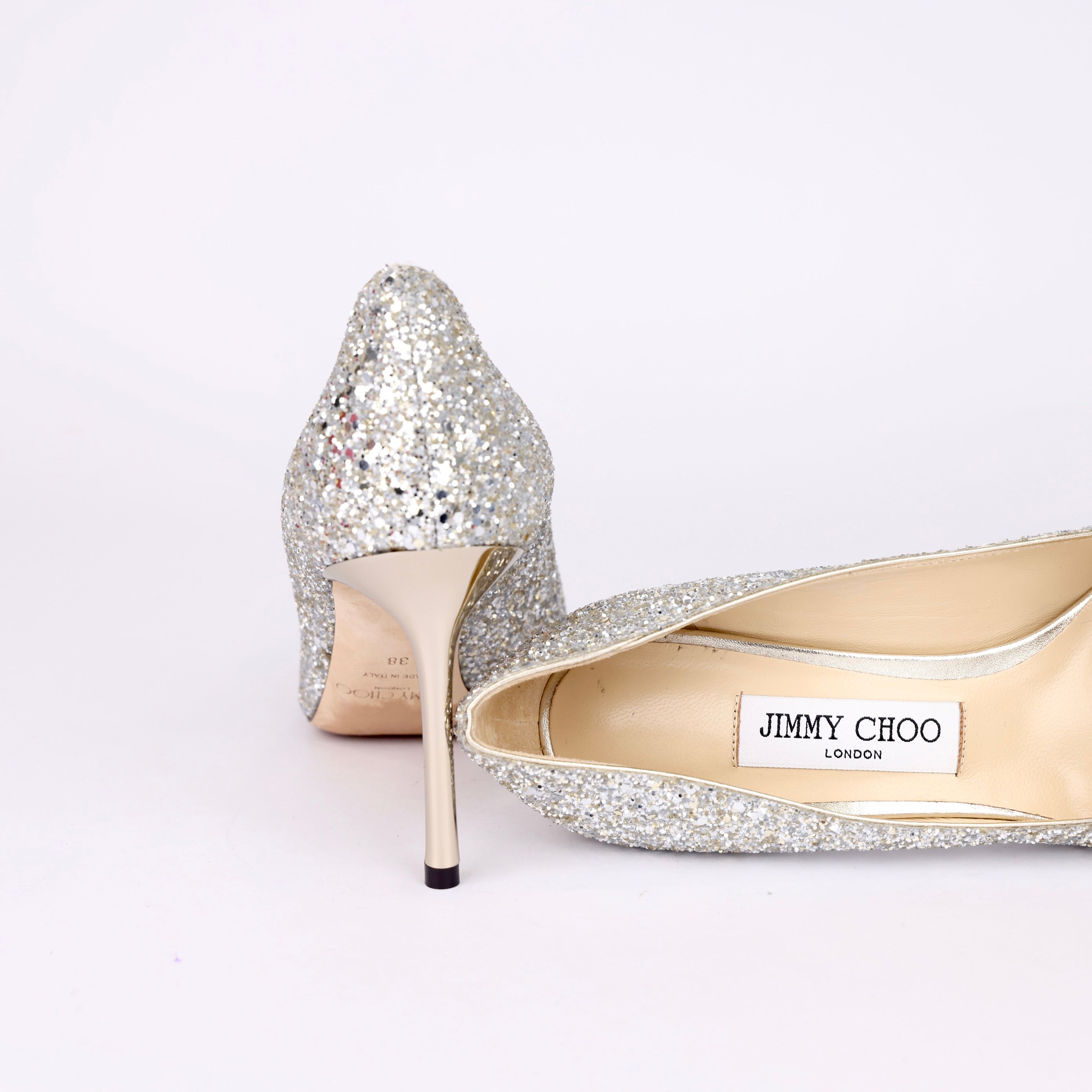 JIMMY CHOO STILETTO HEEL ROMY GLITTERY PUMPS 8CM Size EU38/UK5 - Pre Owned