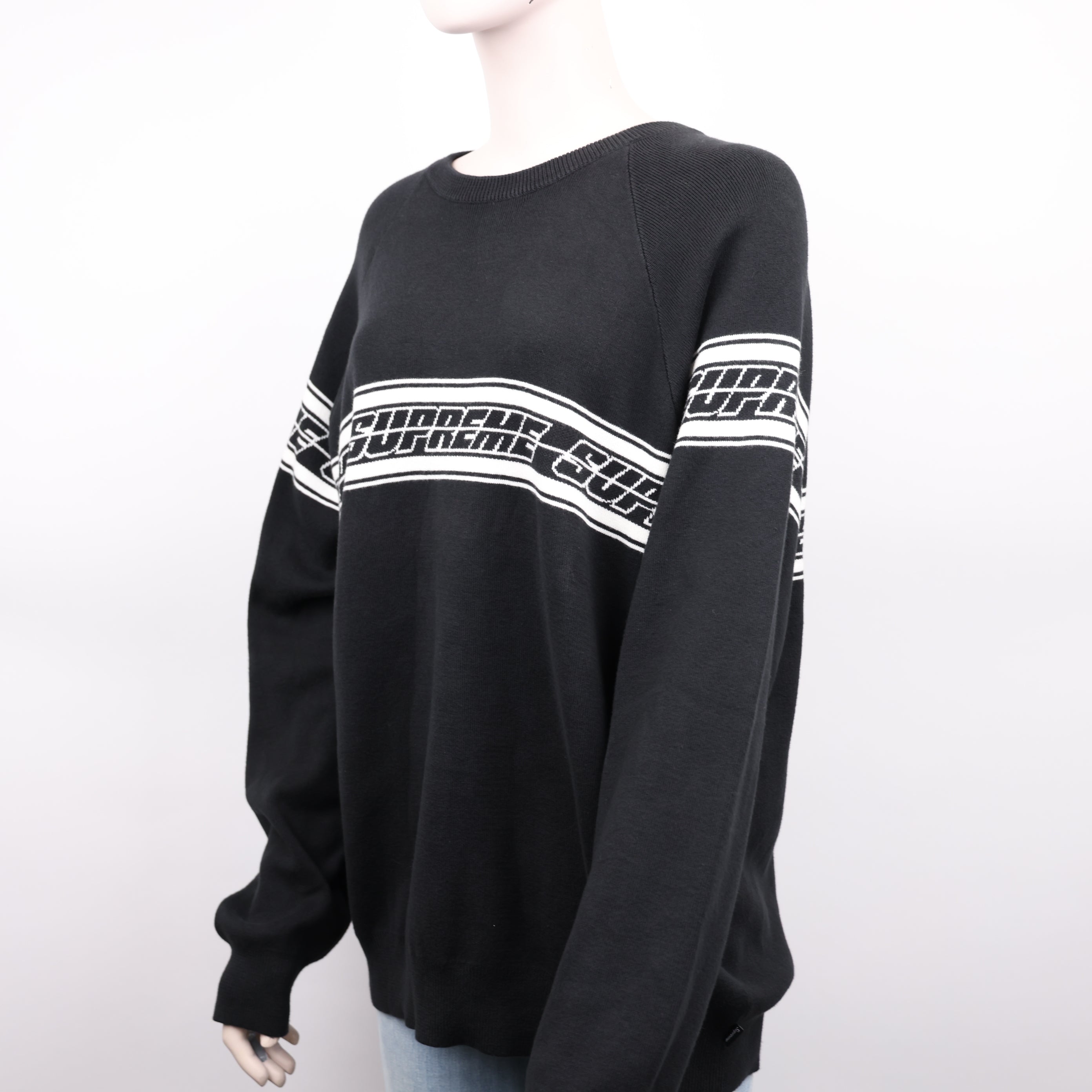 J0942 Supreme Striped Raglan Sweater Black Men's SIZE L SS18- Pre Owned