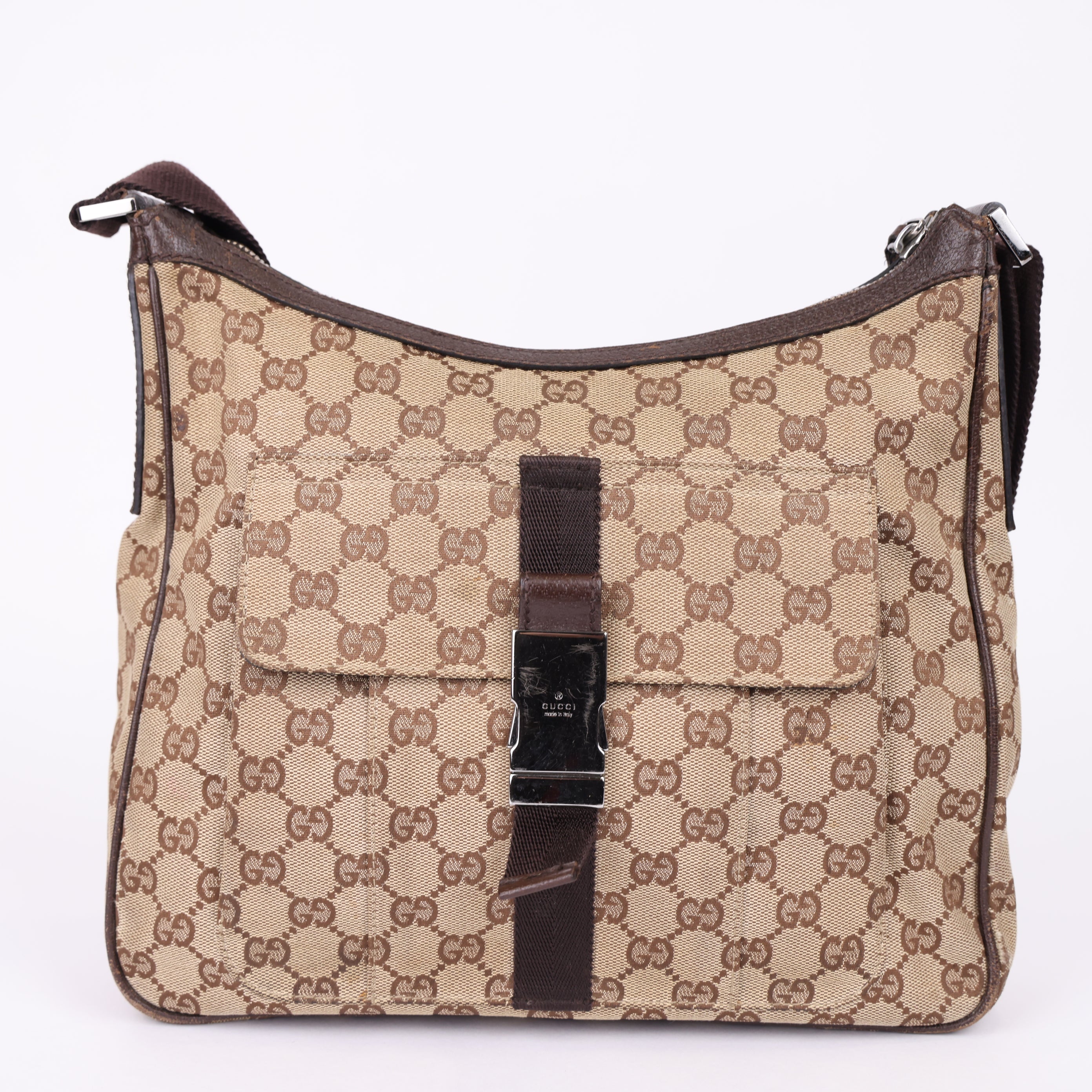 J0965 GUCCI GG Canvas Shoulder Bag Beige- Pre Owned