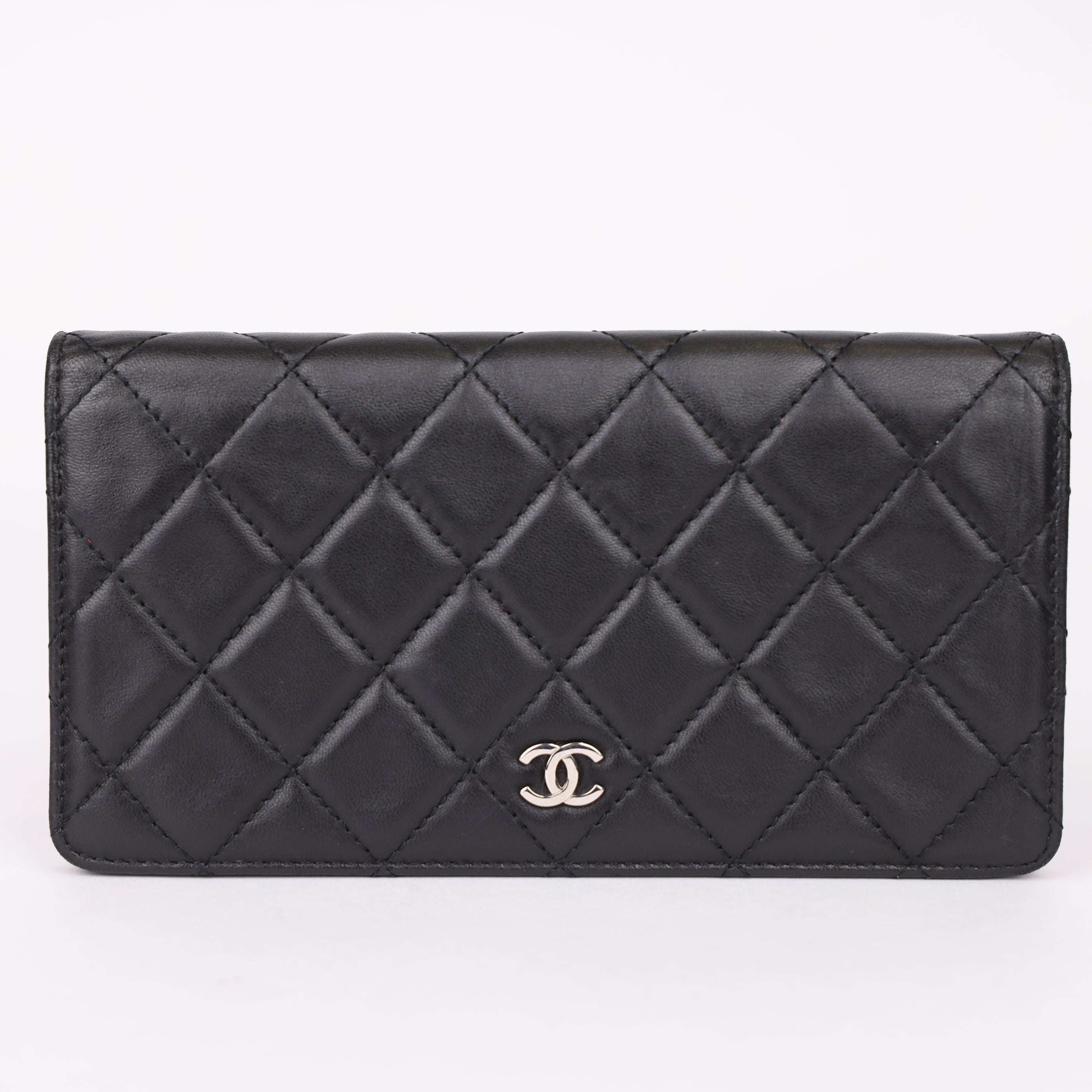 J0975 Chanel Black Lambskin Long Flap Wallet- Pre Owned