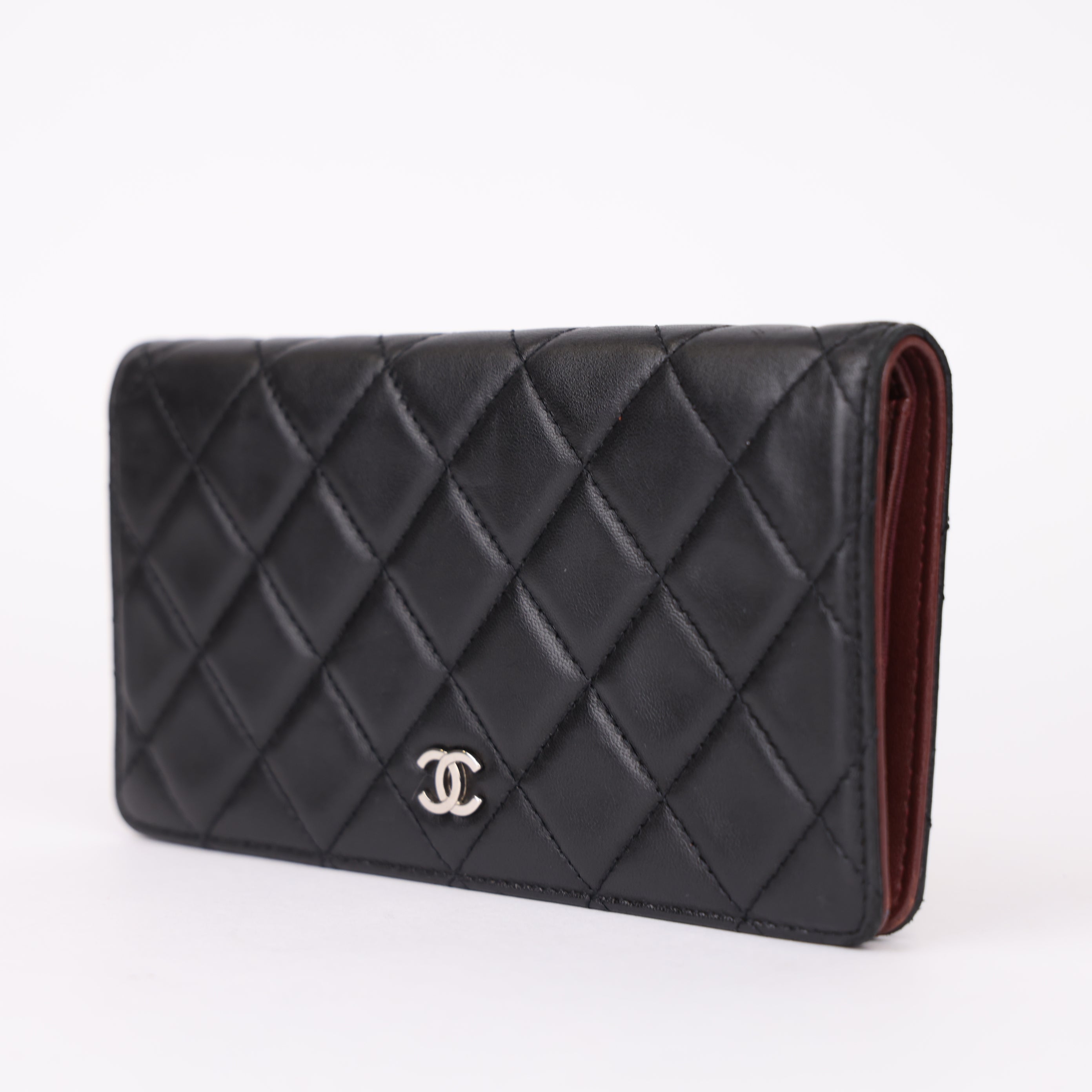 J0975 Chanel Black Lambskin Long Flap Wallet- Pre Owned