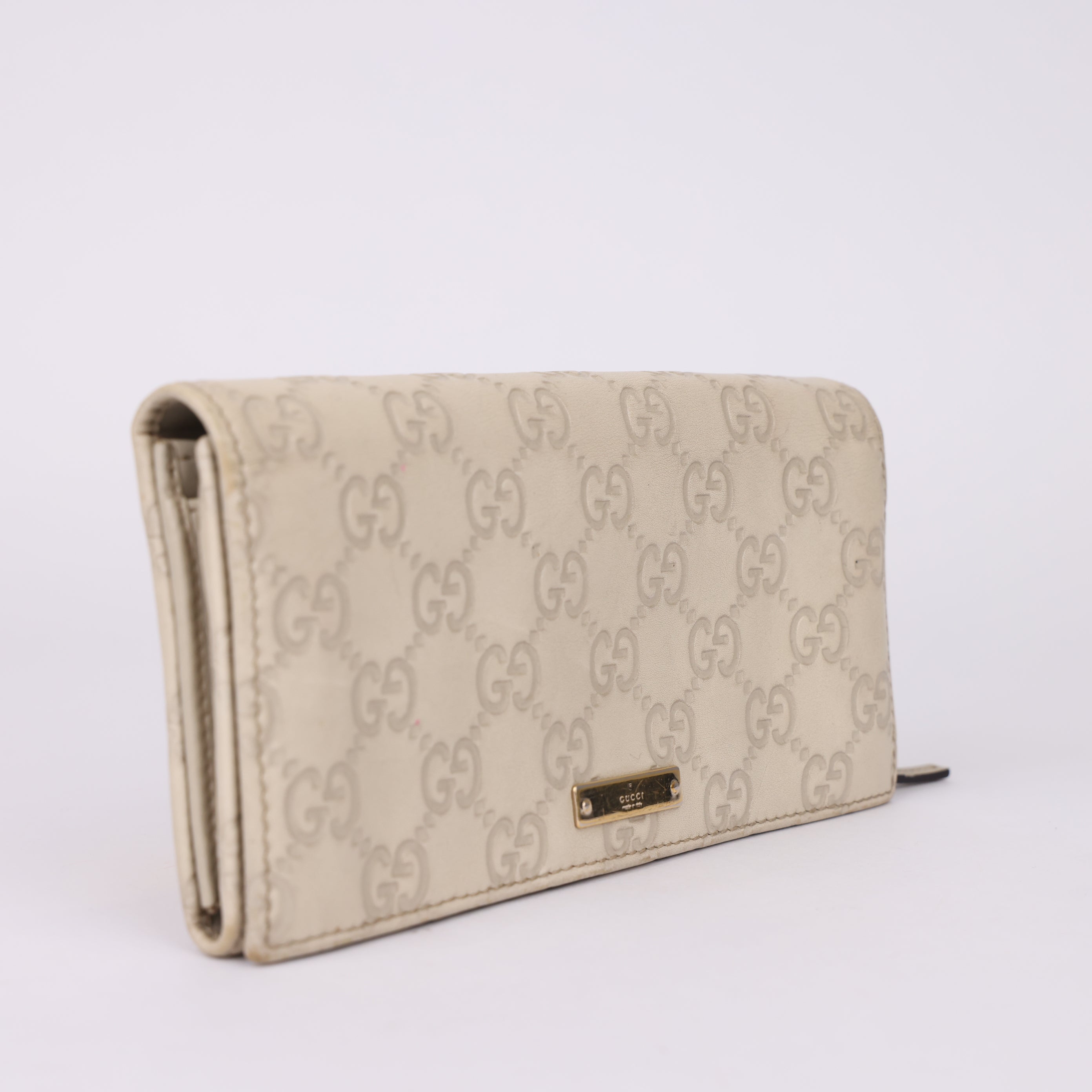 J0979 Gucci Monogram White Leather Wallet- Pre Owned