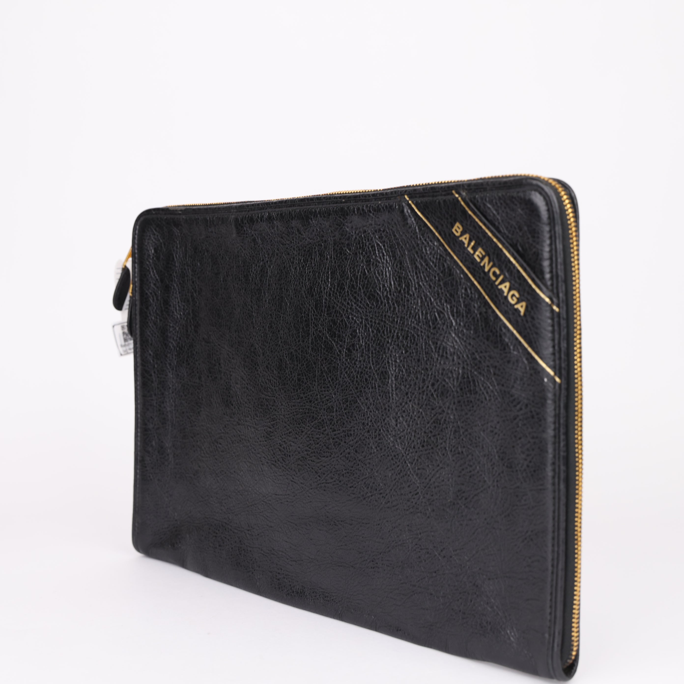 J1992 Balenciaga Leather Clutch Bag Black- Pre Owned