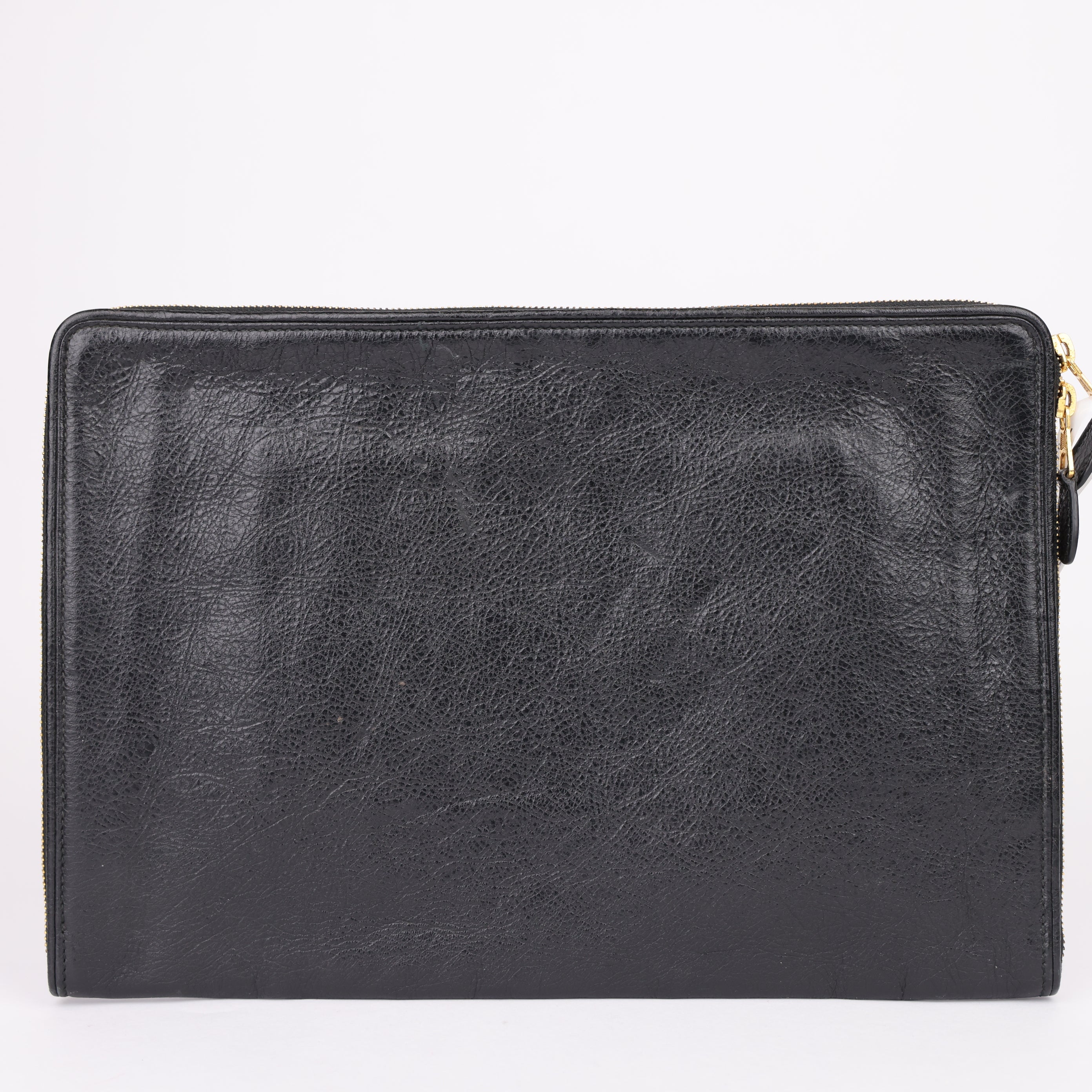 J1992 Balenciaga Leather Clutch Bag Black- Pre Owned