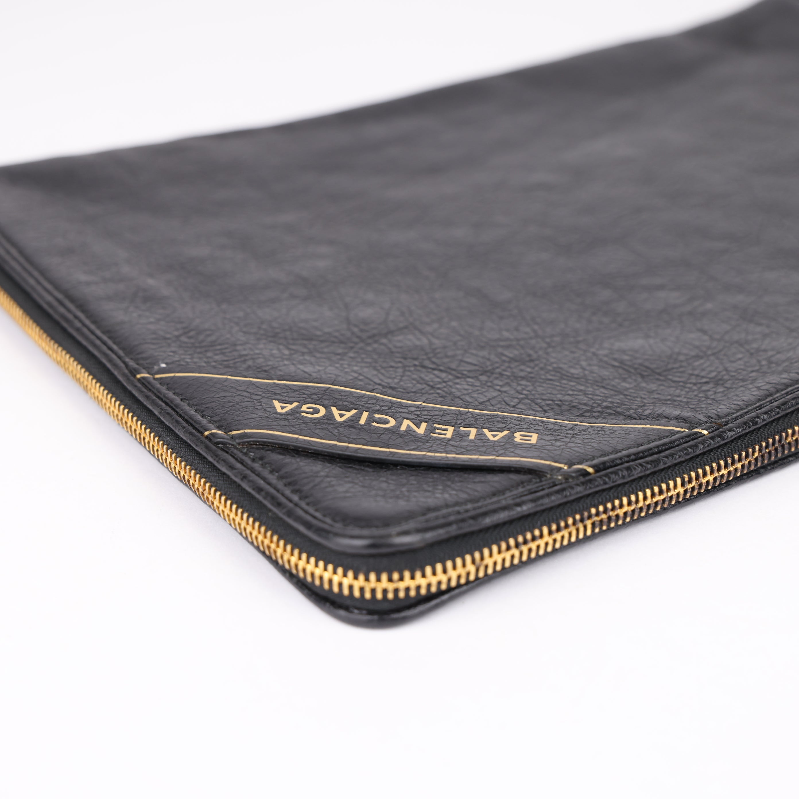 J1992 Balenciaga Leather Clutch Bag Black- Pre Owned