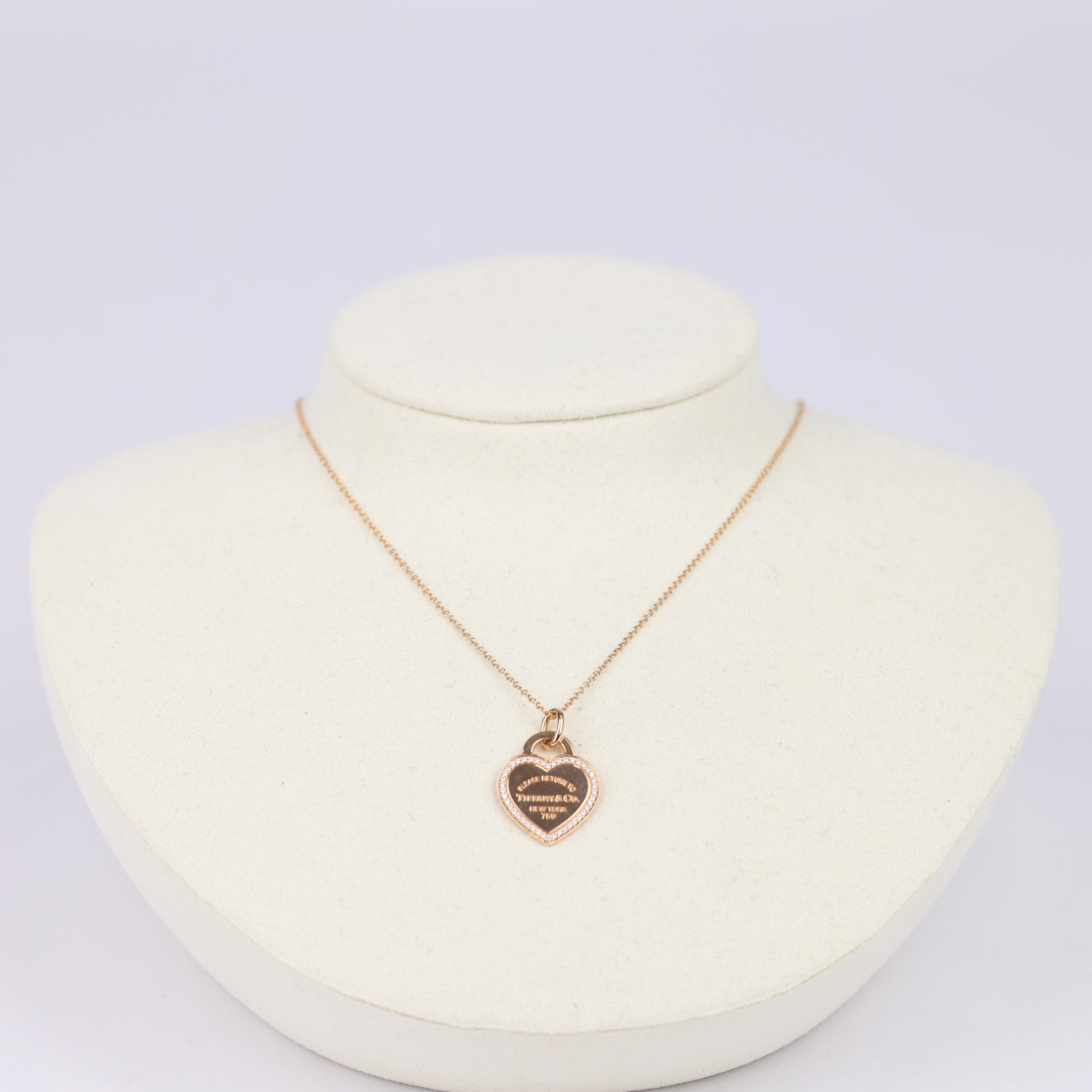 J1855 TIFFANY 18K Rose Gold Diamond Heart Tag Charm 40cm- Pre Owned