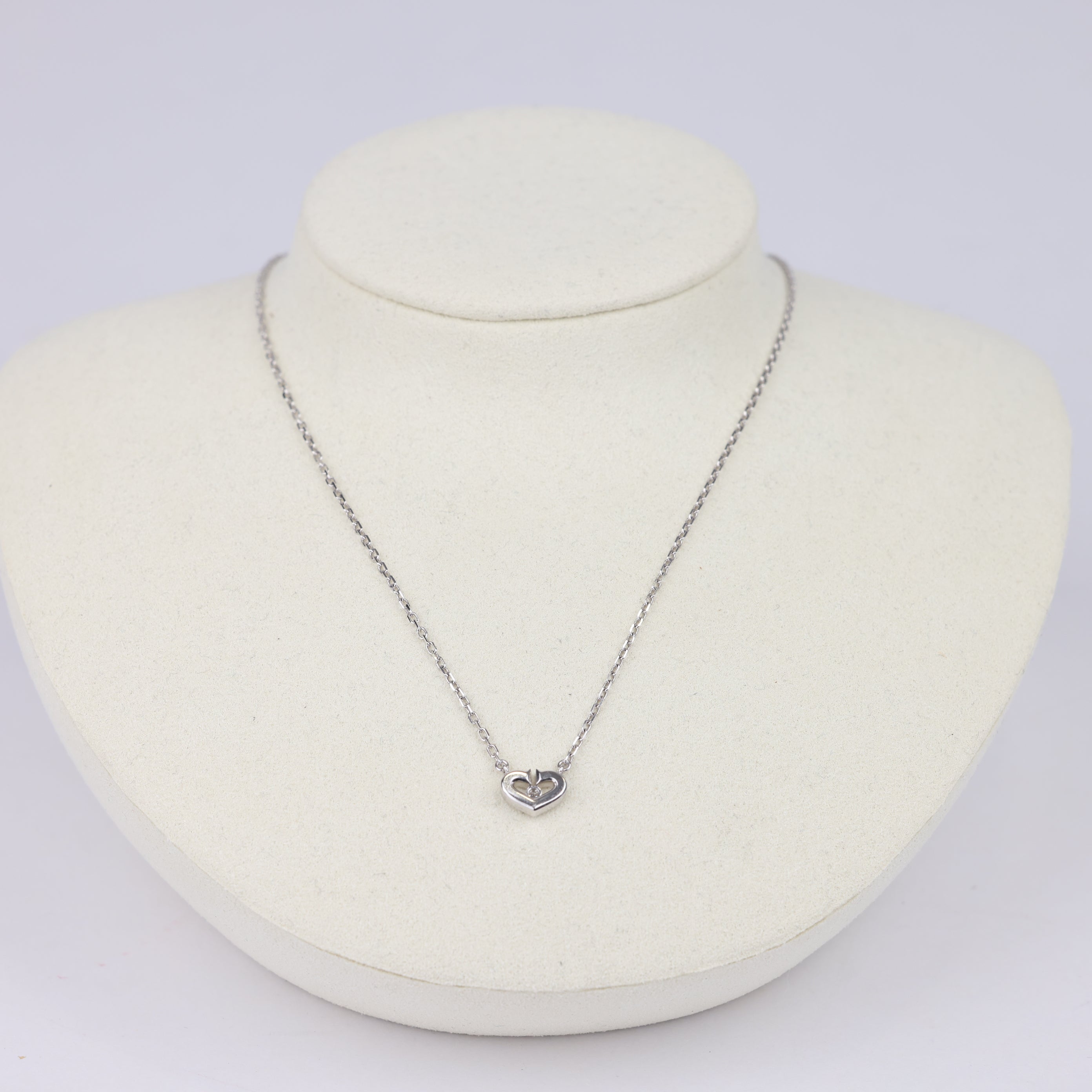 J1867 Cartier C Heart White Gold Diamond Pendant Necklace Silvery- Pre Owned