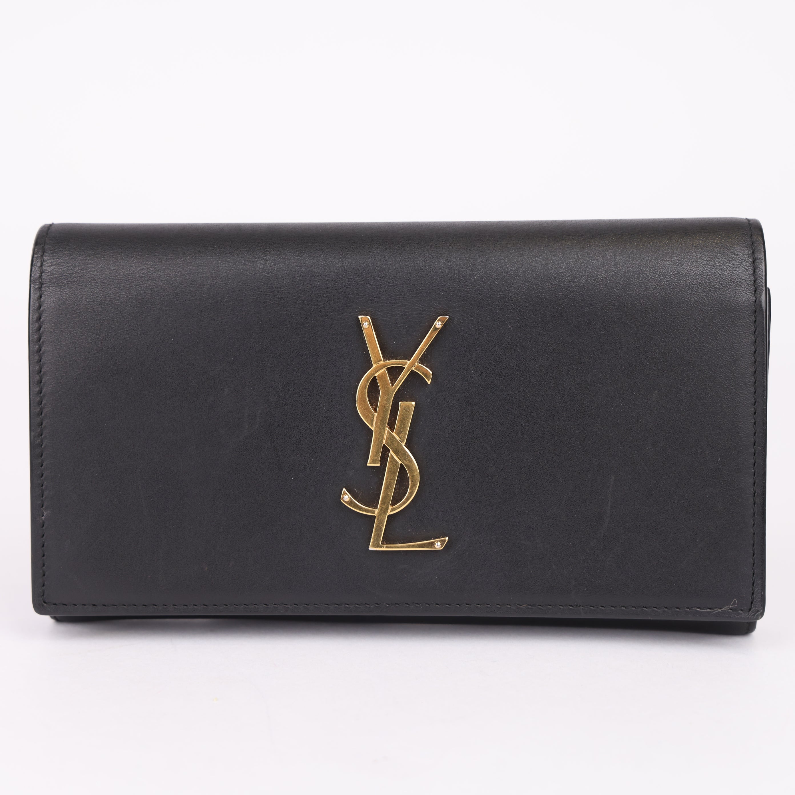 J1900 SAINT LAURENT Leather Long Wallet with Gold-Tone Hardware - Pre Owned