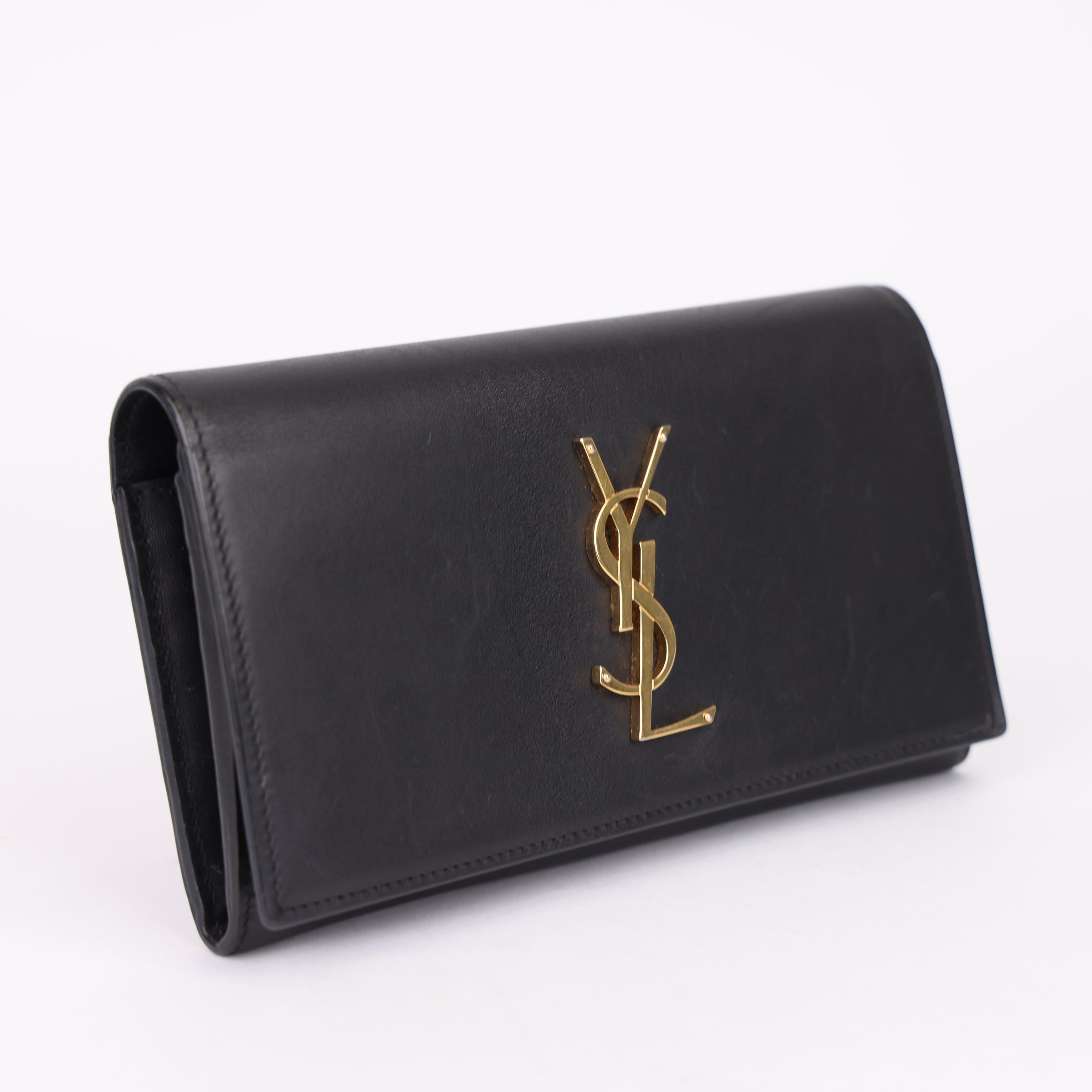 J1900 SAINT LAURENT Leather Long Wallet with Gold-Tone Hardware - Pre Owned