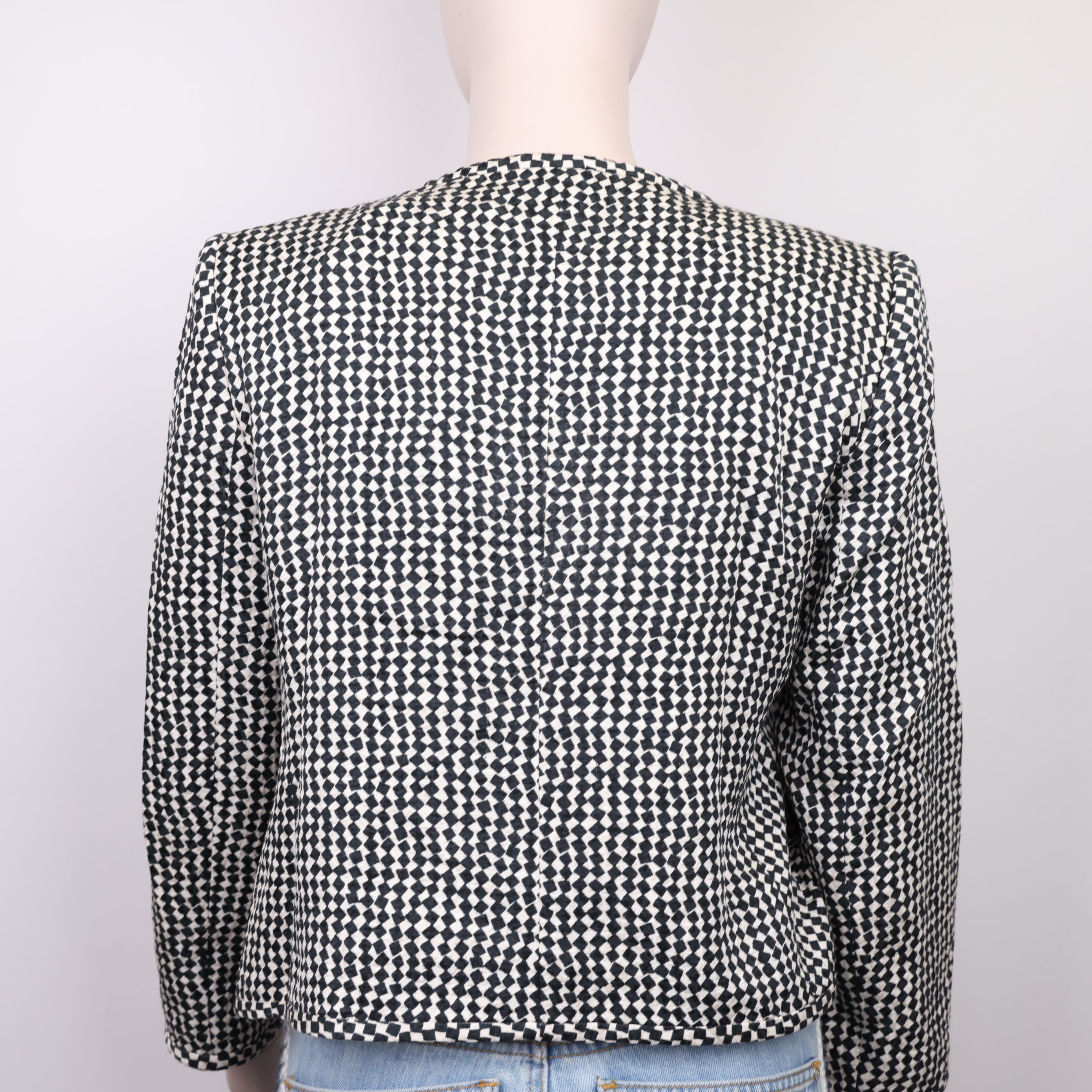 J1848# ARMANI Black and White Small Check Jacket Size 44- Pre Owned