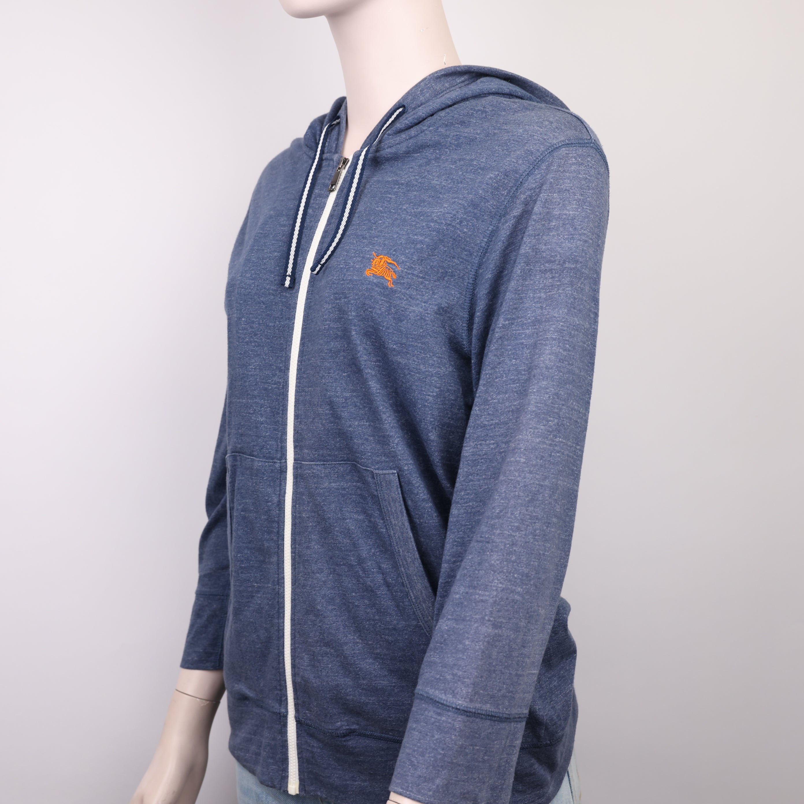 J1846 Burberry Blue Embroidered Hooded Jacket Size 2- Pre Owned