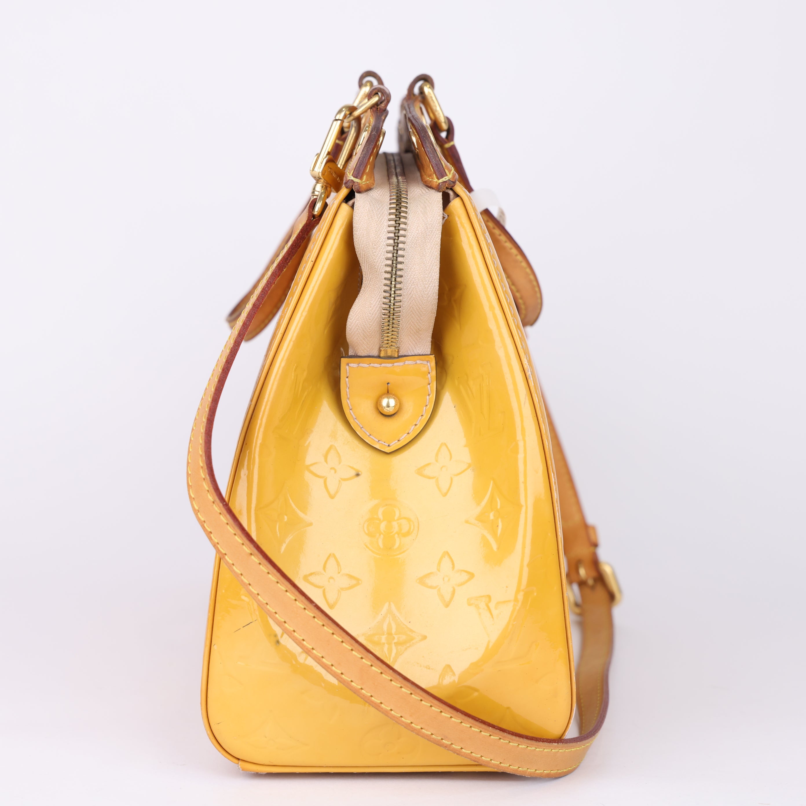 J1829 Louis Vuitton Brown Monogram Vernis Brea MM Beige- Pre Owned