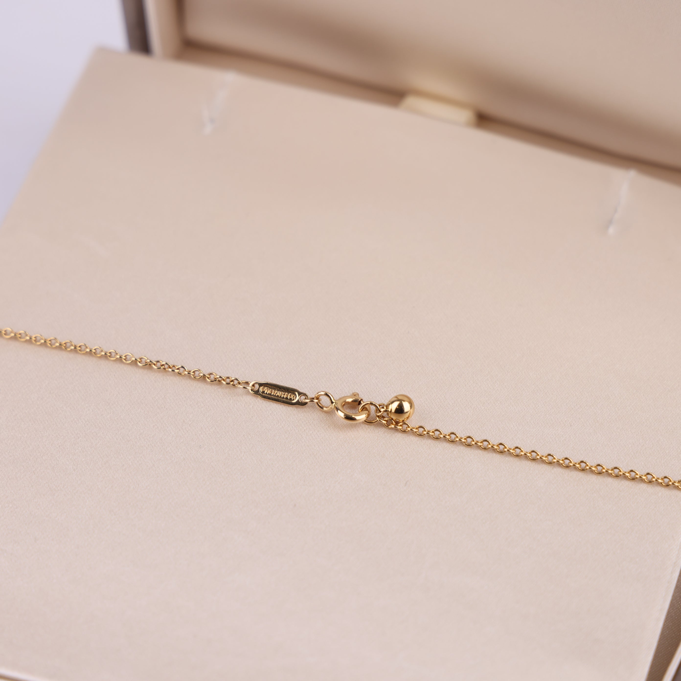 J1862 Tiffany & Co. 18k Gold Hardware Ball Pendant Necklace- Pre Owned