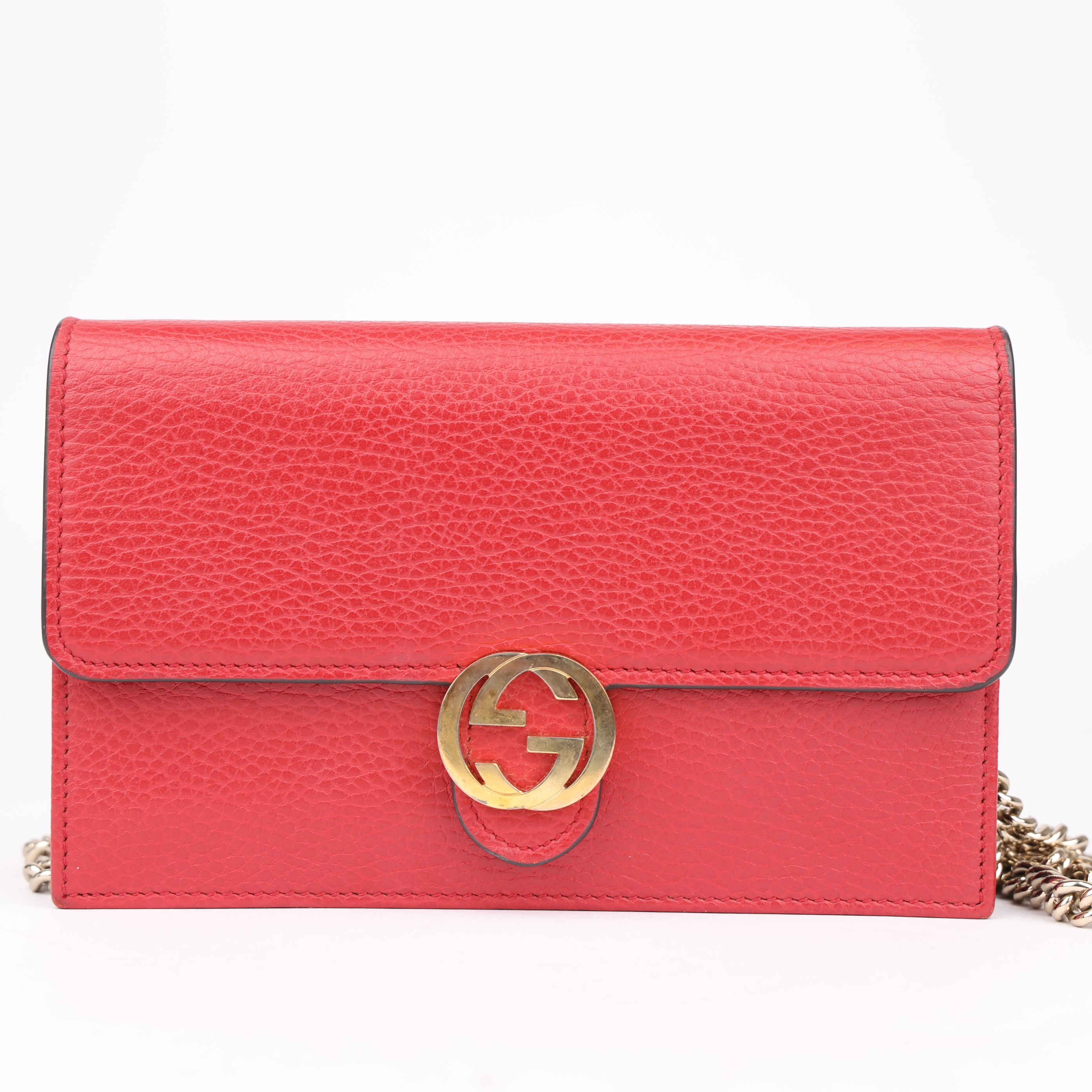 J1760 Gucci Red Dollar Calfskin Interlocking G Chain Bag- Pre Owned