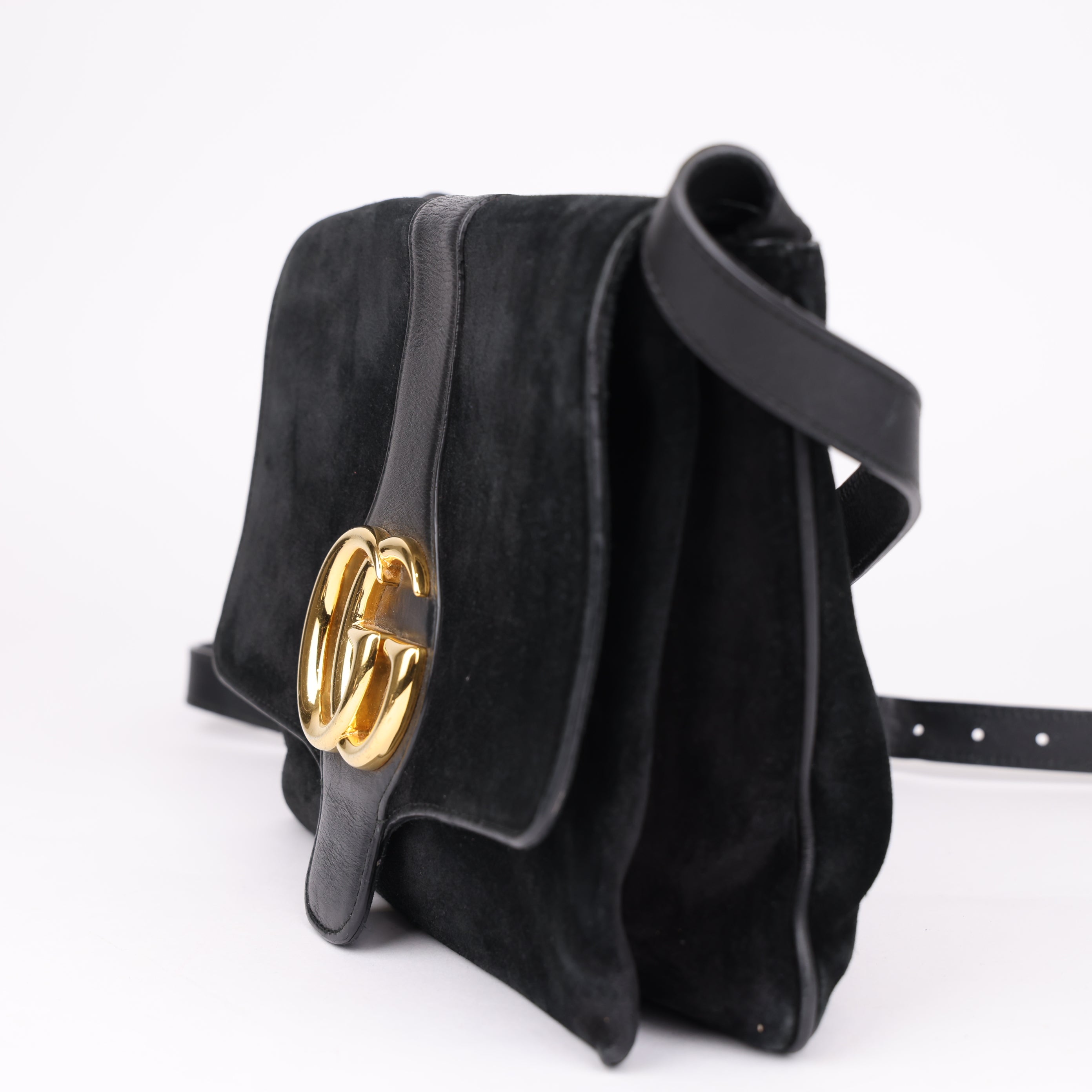 J1764 Gucci Black Medium Arli Suede Crossbody Bag- Pre Owned