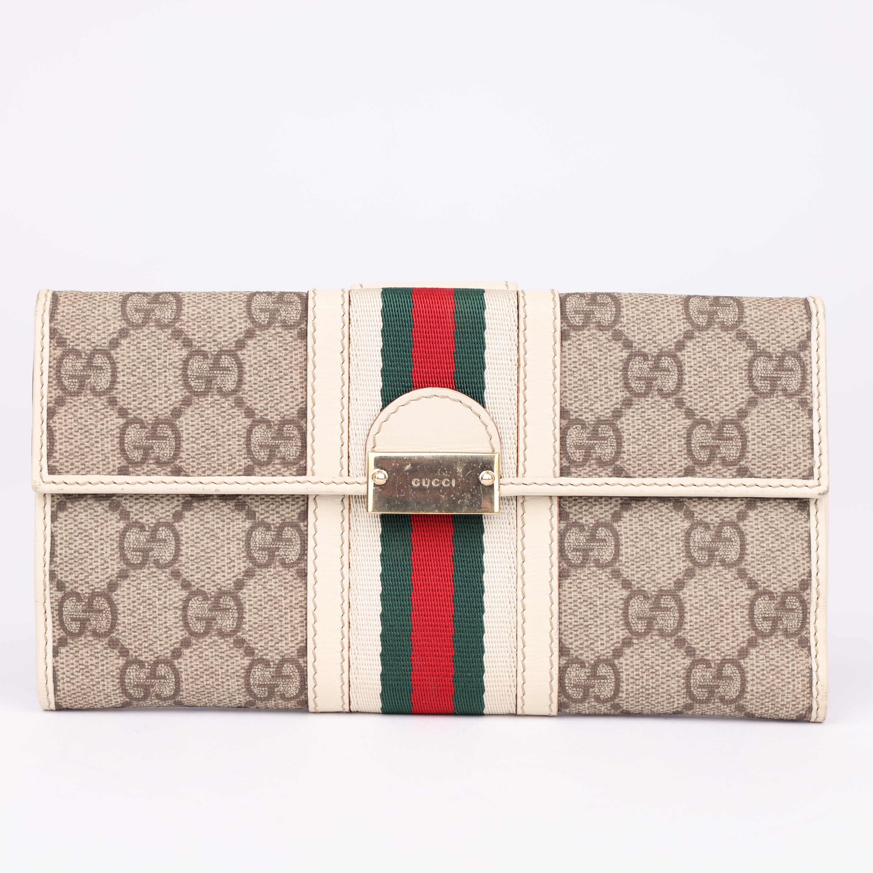 J1769 GUCCI GG Canvas Web Sherry Line Long Wallet- Pre Owned