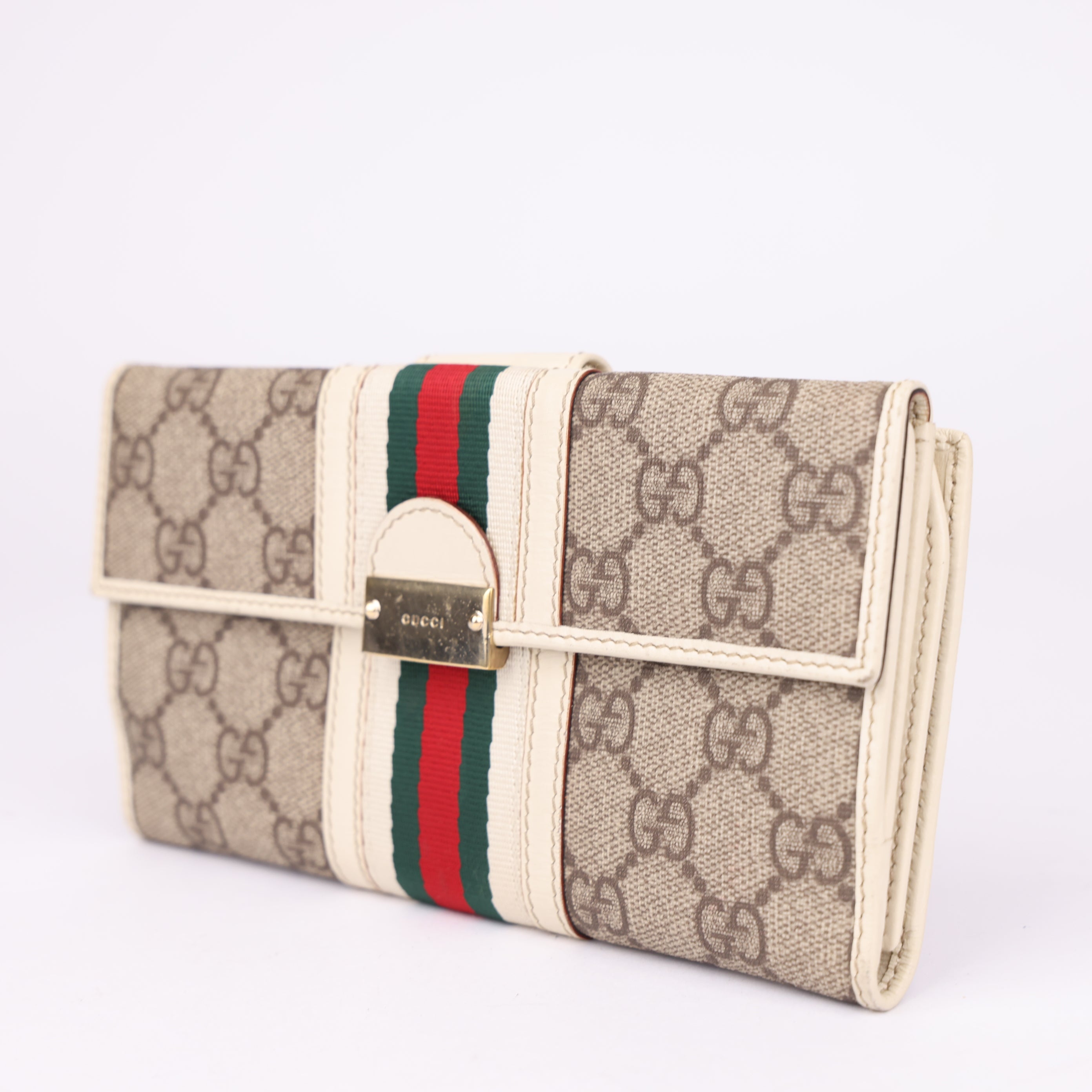 J1769 GUCCI GG Canvas Web Sherry Line Long Wallet- Pre Owned