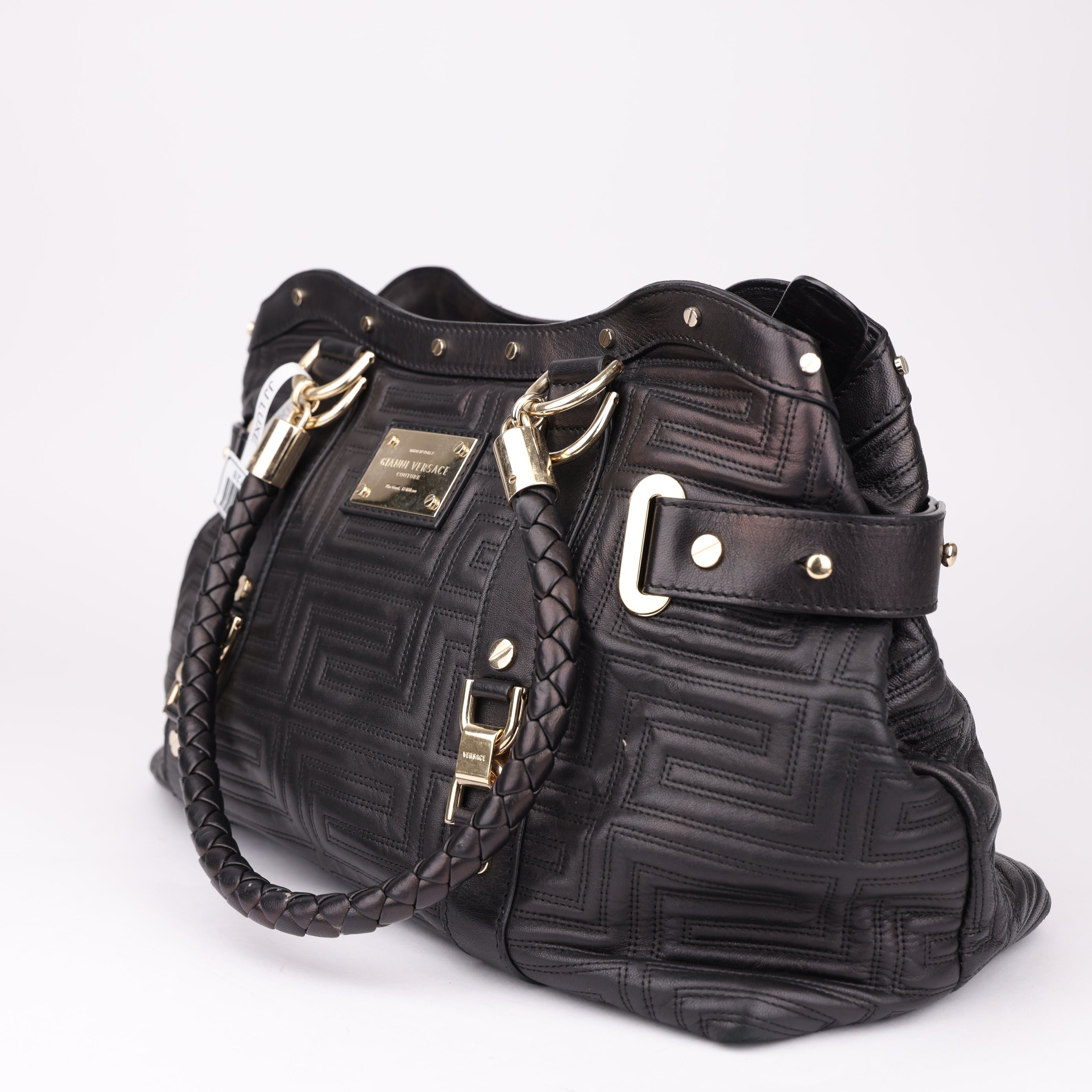 J1728 Gianni Versace Studded Leather Tote- Pre Owned