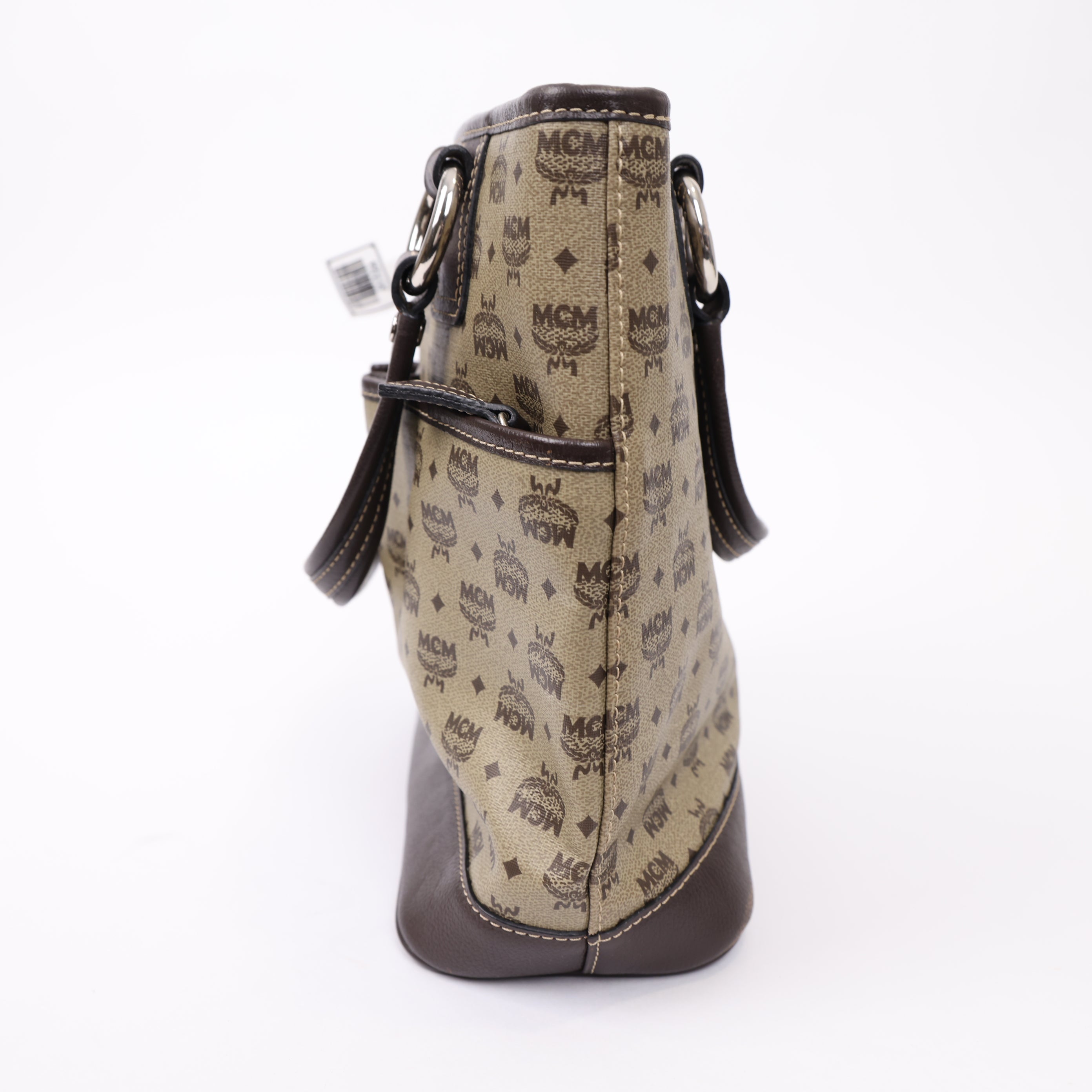 J1724 MCM Tan and Black Monogram Tote Bag- Pre Owned