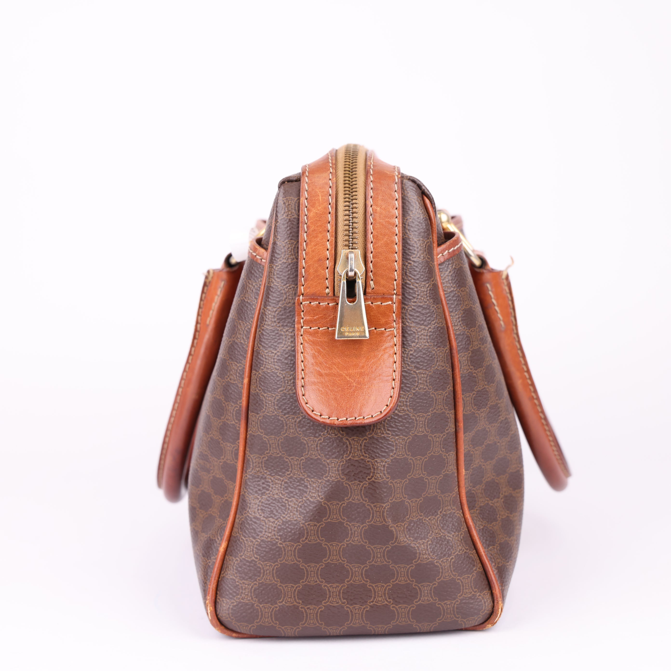 J1705 Celine Macadam Coated Canvas Handbag Brown- Pre Owned