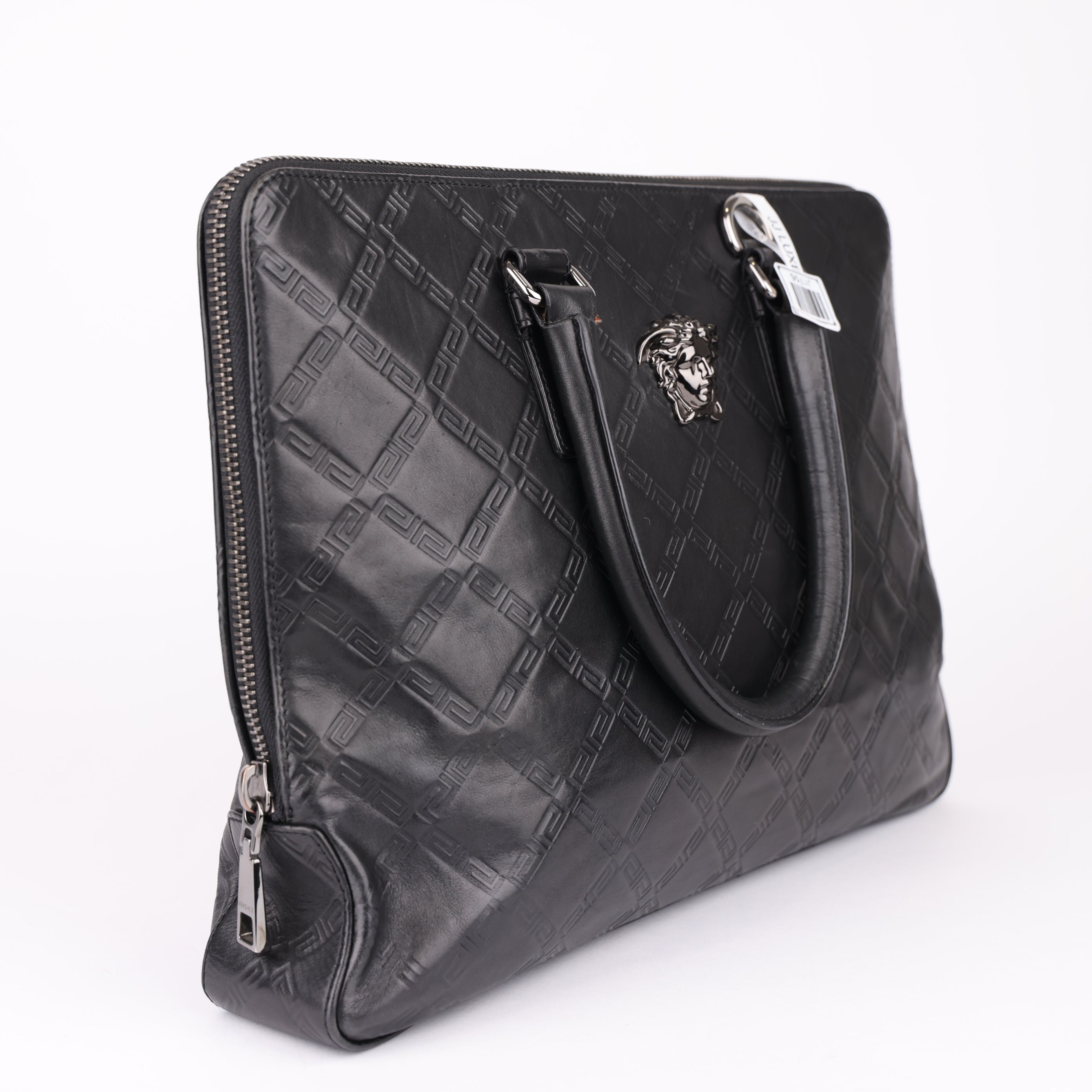 J1706 Versace Medusa Leather Briefcase Black- Pre Owned