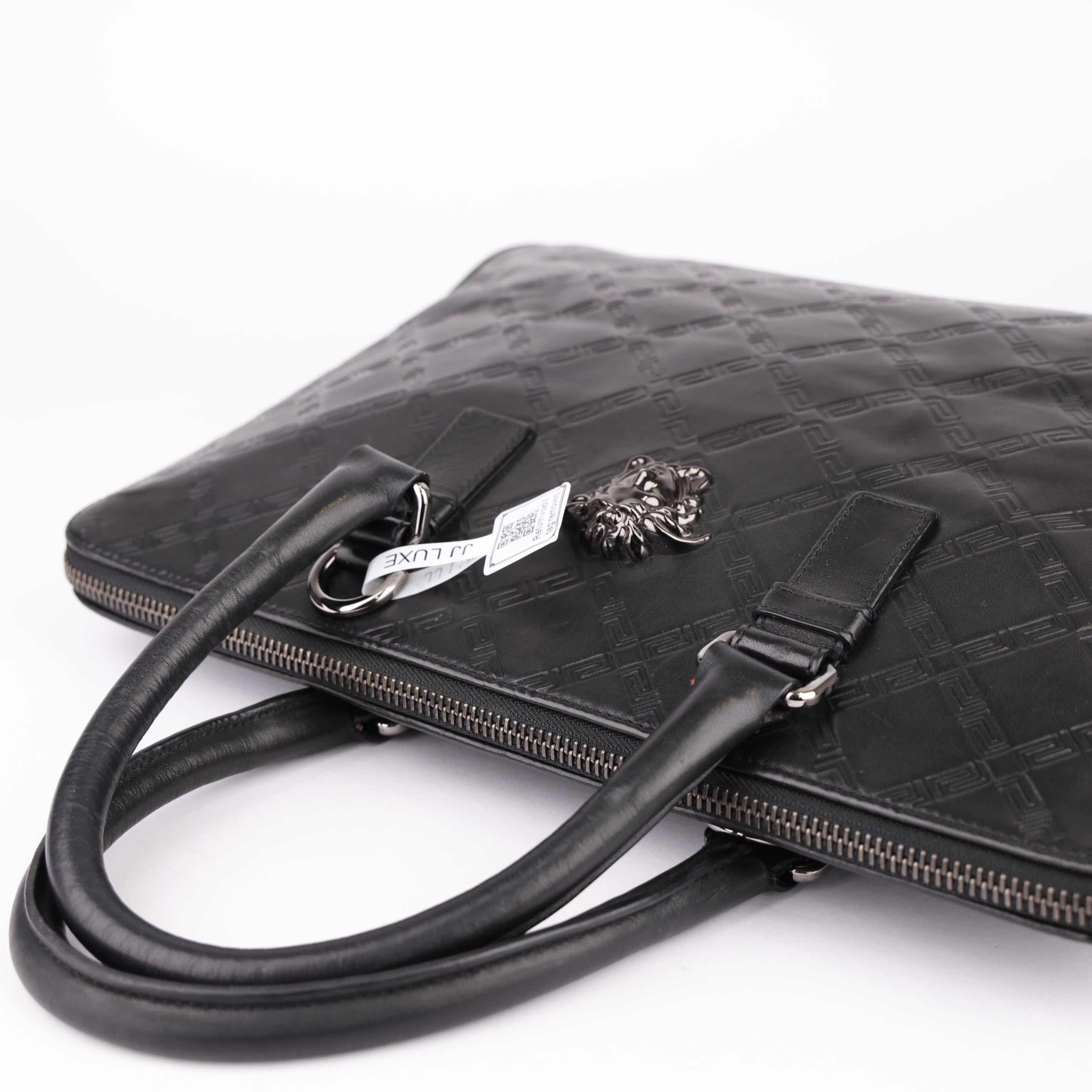 J1706 Versace Medusa Leather Briefcase Black- Pre Owned