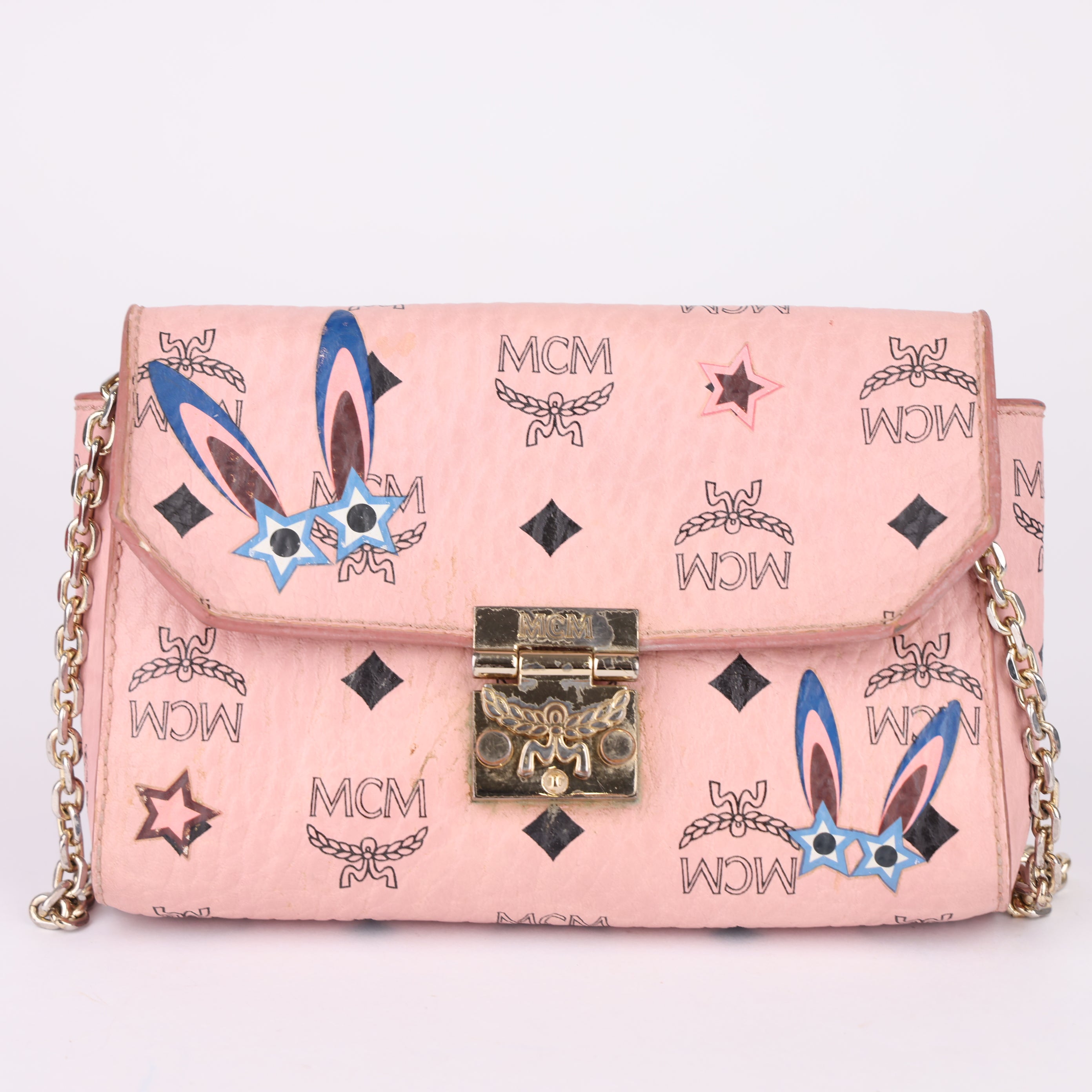 J1710 MCM Pink PVC Millie Rabbit Ear Flap-Opening Shoulder Bag- Pre Owned