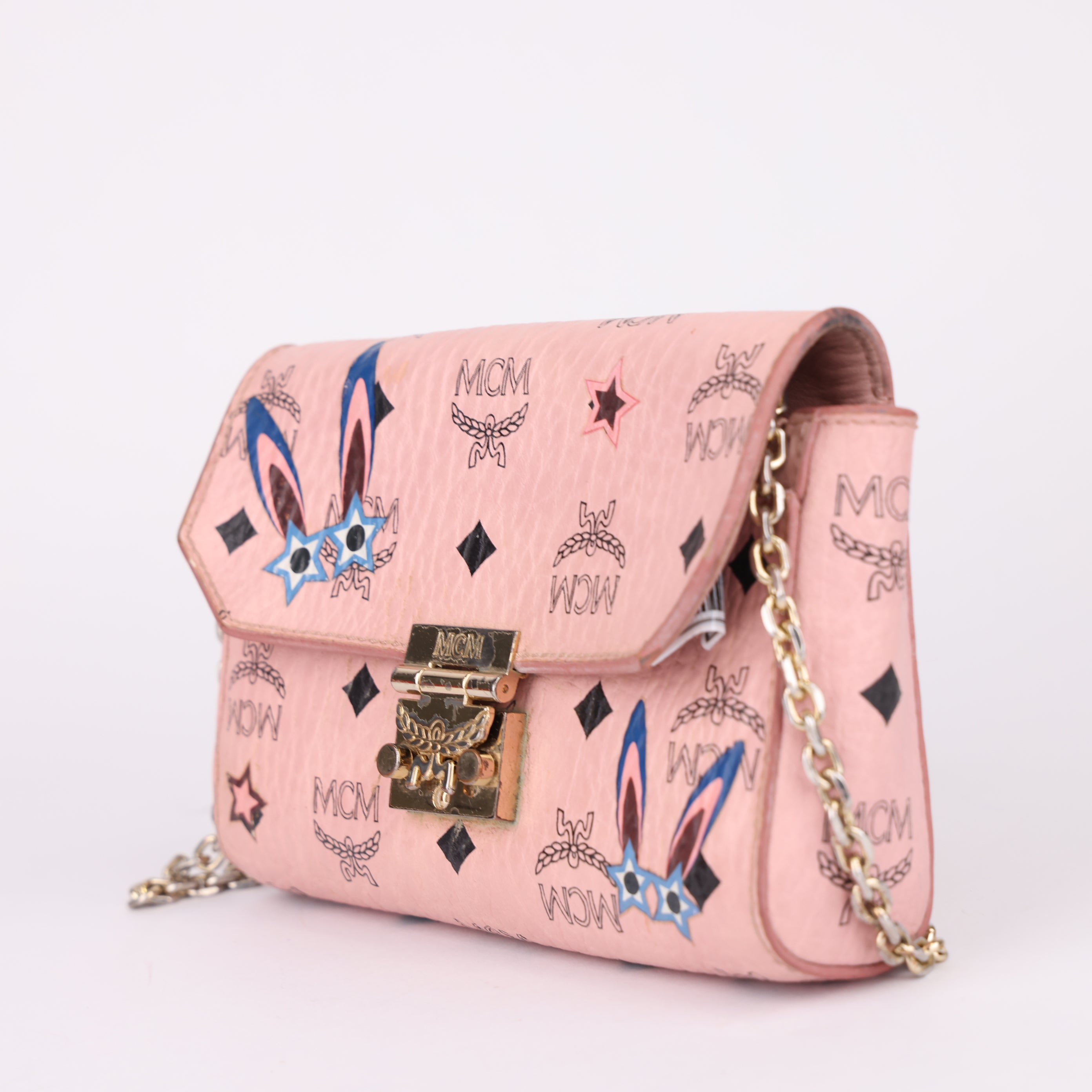 J1710 MCM Pink PVC Millie Rabbit Ear Flap-Opening Shoulder Bag- Pre Owned