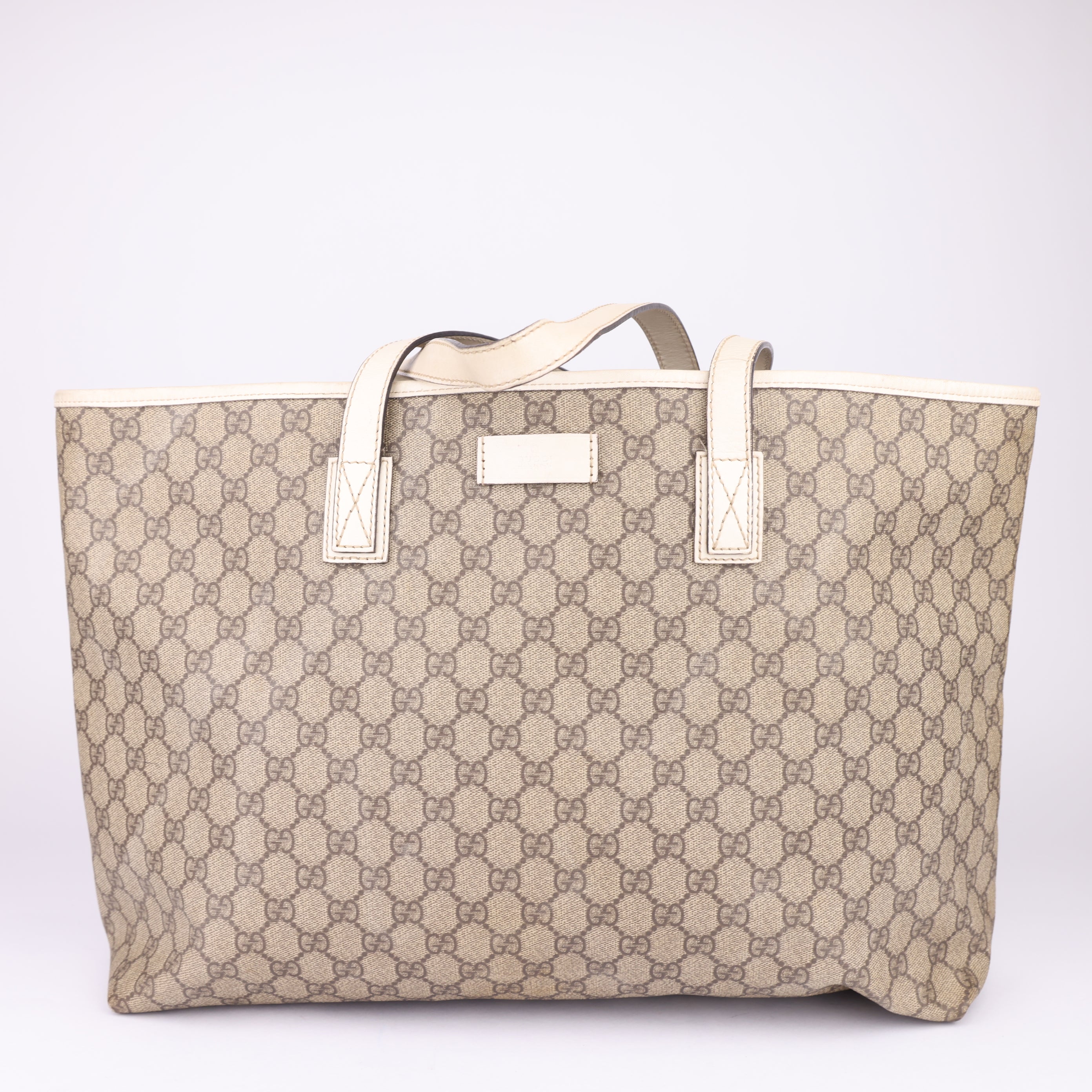J1659 Gucci White GG Supreme Tote Bag Beige Cloth- Pre Owned