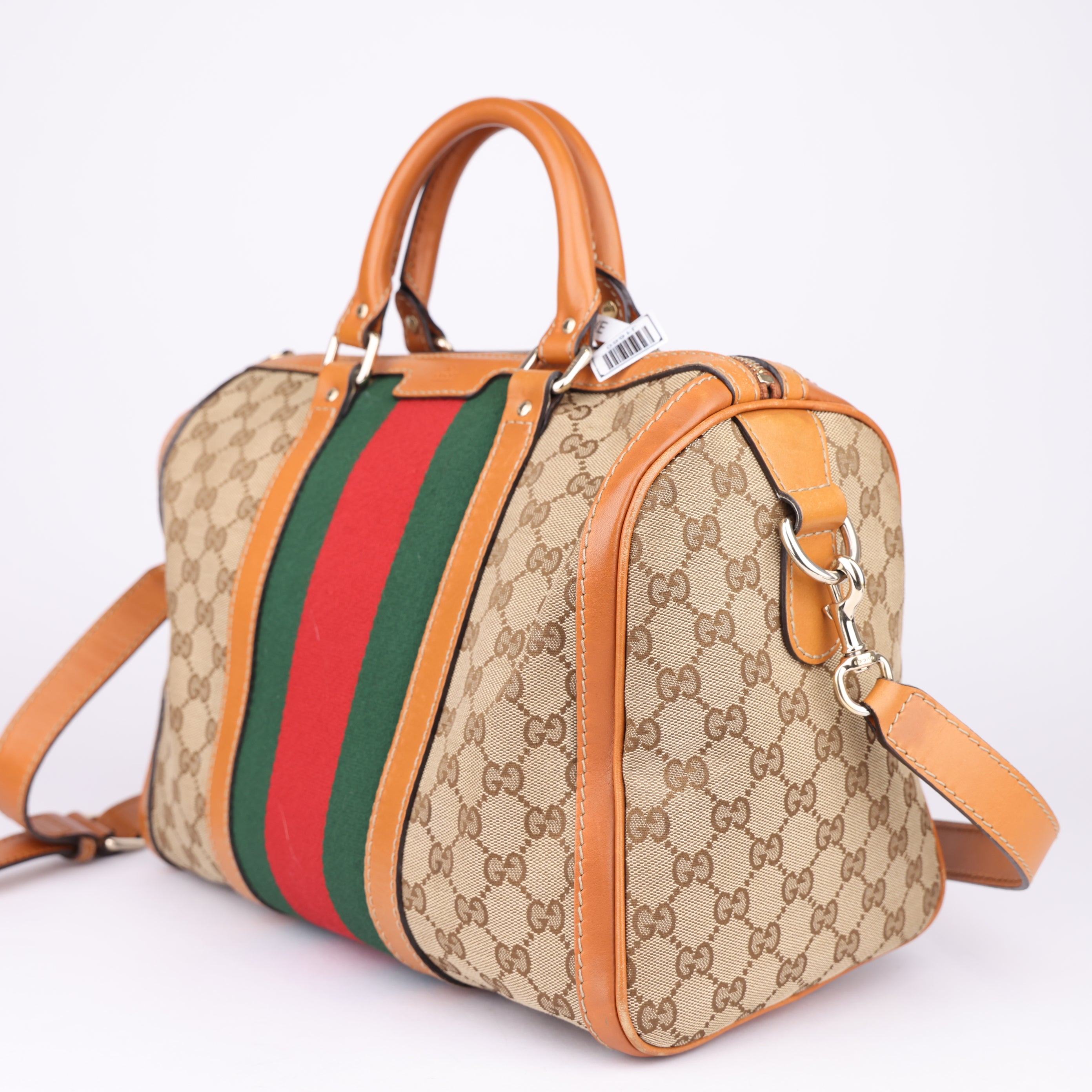 J1660 Gucci Sherry Line Canvas Leather Boston Bag- Pre Owned
