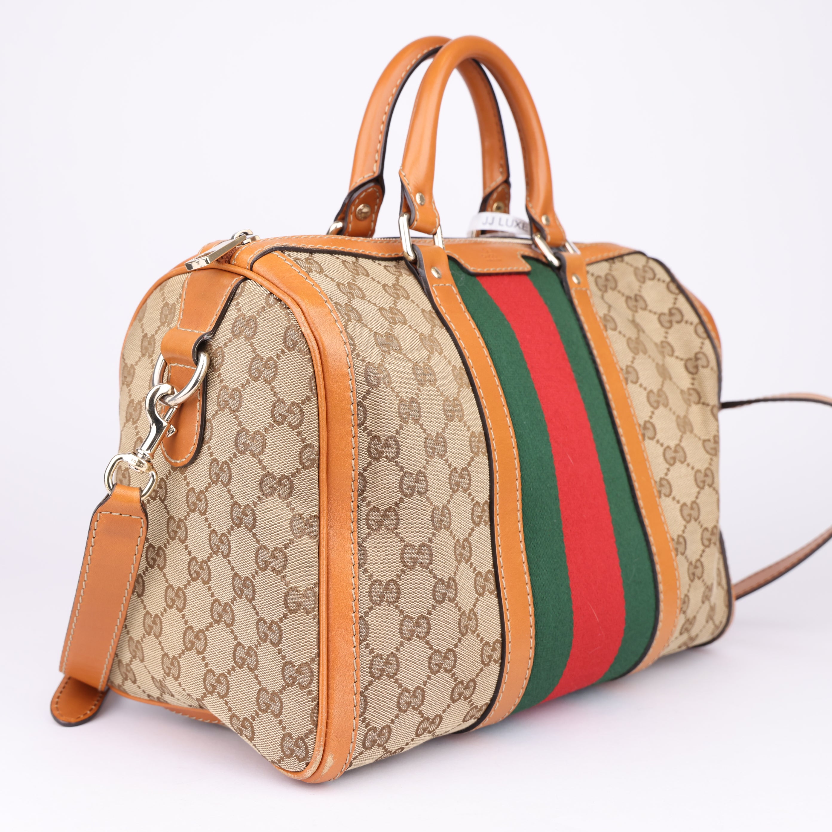 J1660 Gucci Sherry Line Canvas Leather Boston Bag- Pre Owned